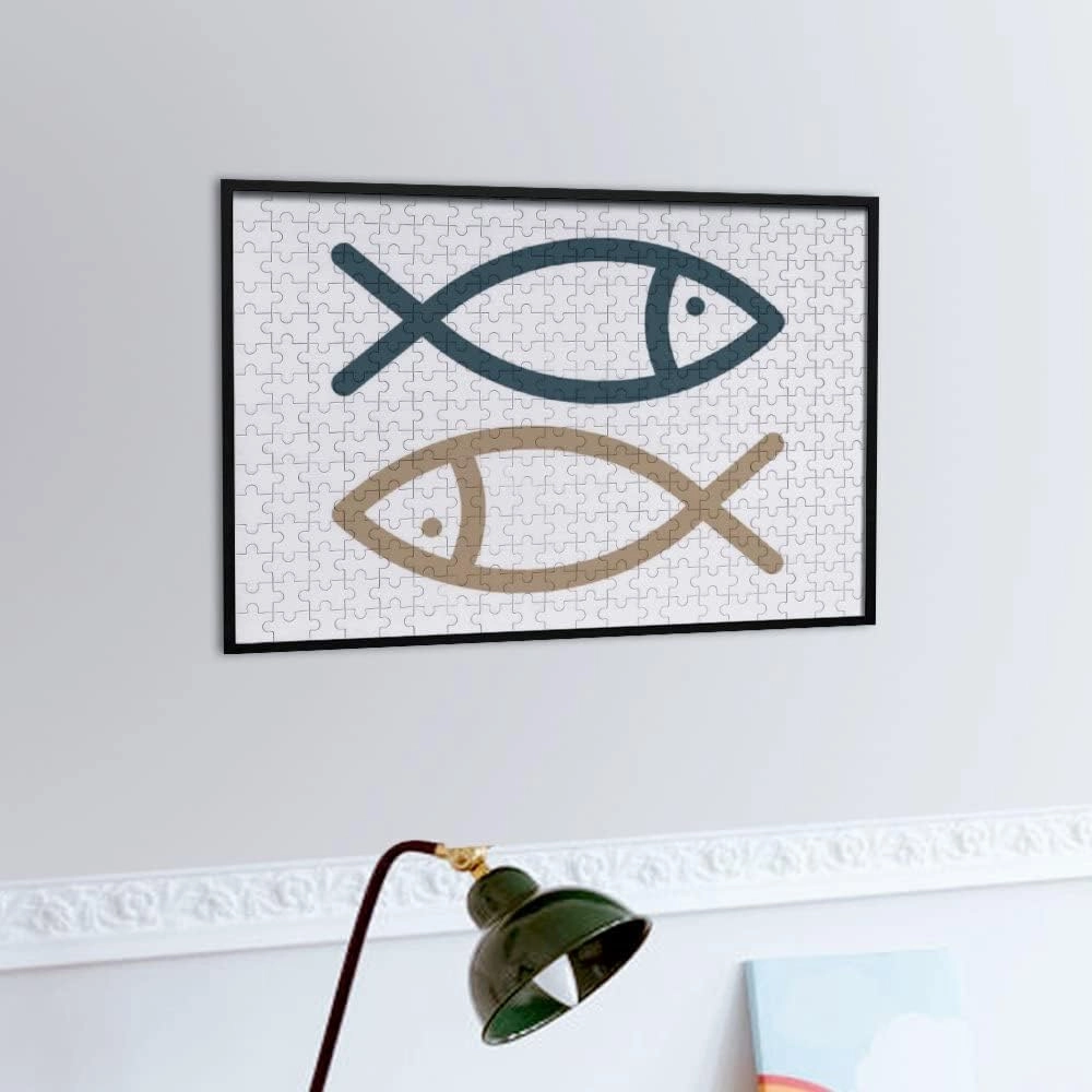Jigsaw Puzzles Stick Figure Fish Gold BlackDIY Brain Challenge Puzzle Educational Intellectual Decompress Fun Toy for Adults Children Gifts Boys Girls Home Decor 1000 pcs