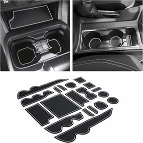JKCOVER Premium Custom Liner Mat Accessories Compatible with Toyota Tacoma 2016 2017 2018 2019 2020 2021 2022 2023, Cup Holder, Door Pocket and Center Console Inserts 19 Pcs (Double Cab, White Trim)