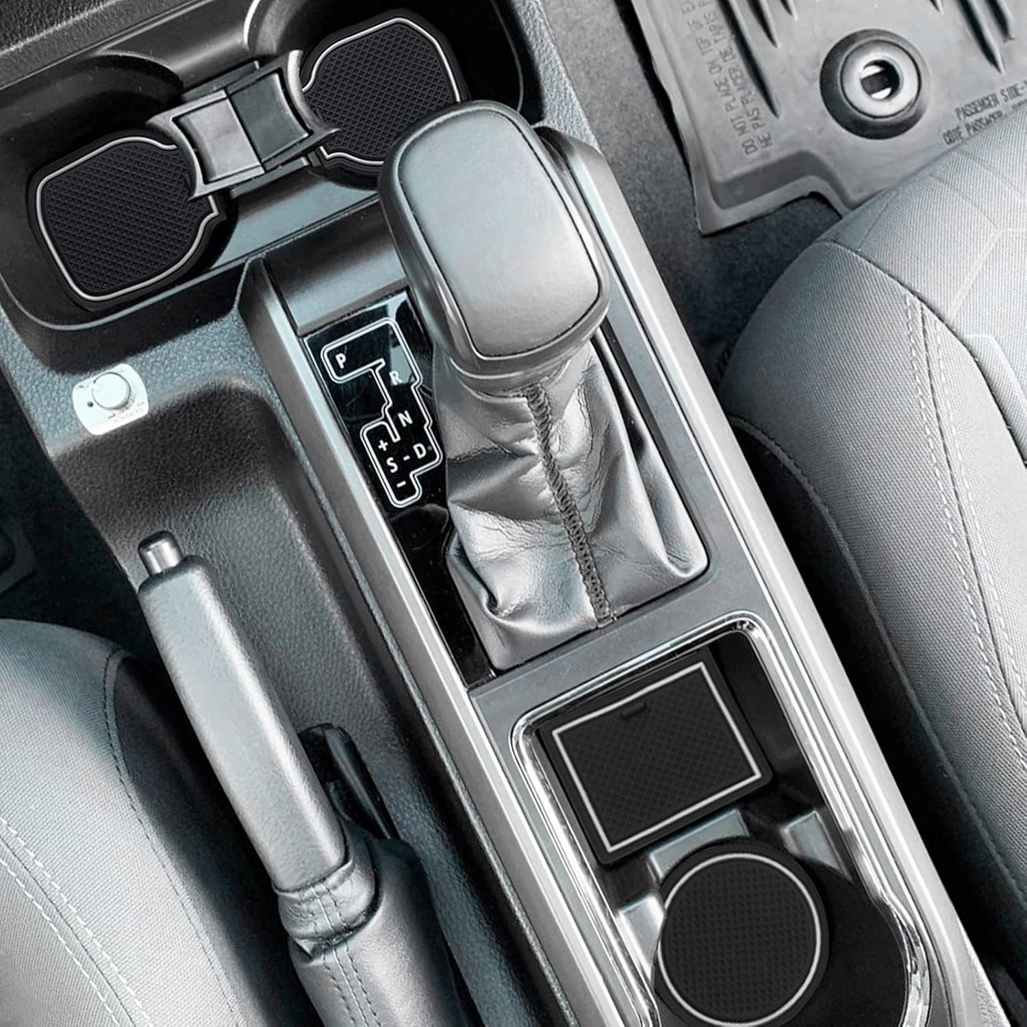 JKCOVER Premium Custom Liner Mat Accessories Compatible with Toyota Tacoma 2016 2017 2018 2019 2020 2021 2022 2023, Cup Holder, Door Pocket and Center Console Inserts 19 Pcs (Double Cab, White Trim)