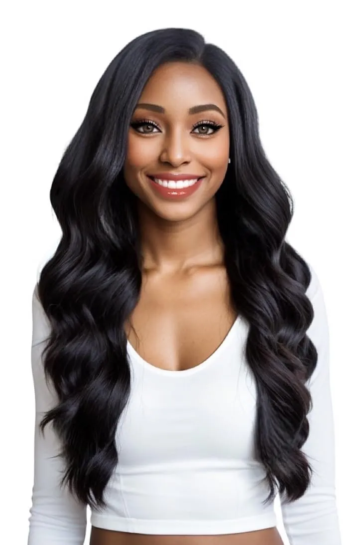 Joe Green 13x5" Free Part HD Lace Frontal Wig Synthetic Pre-Plucked Hair Body Wave (13x5 Natural Black Body Wave)