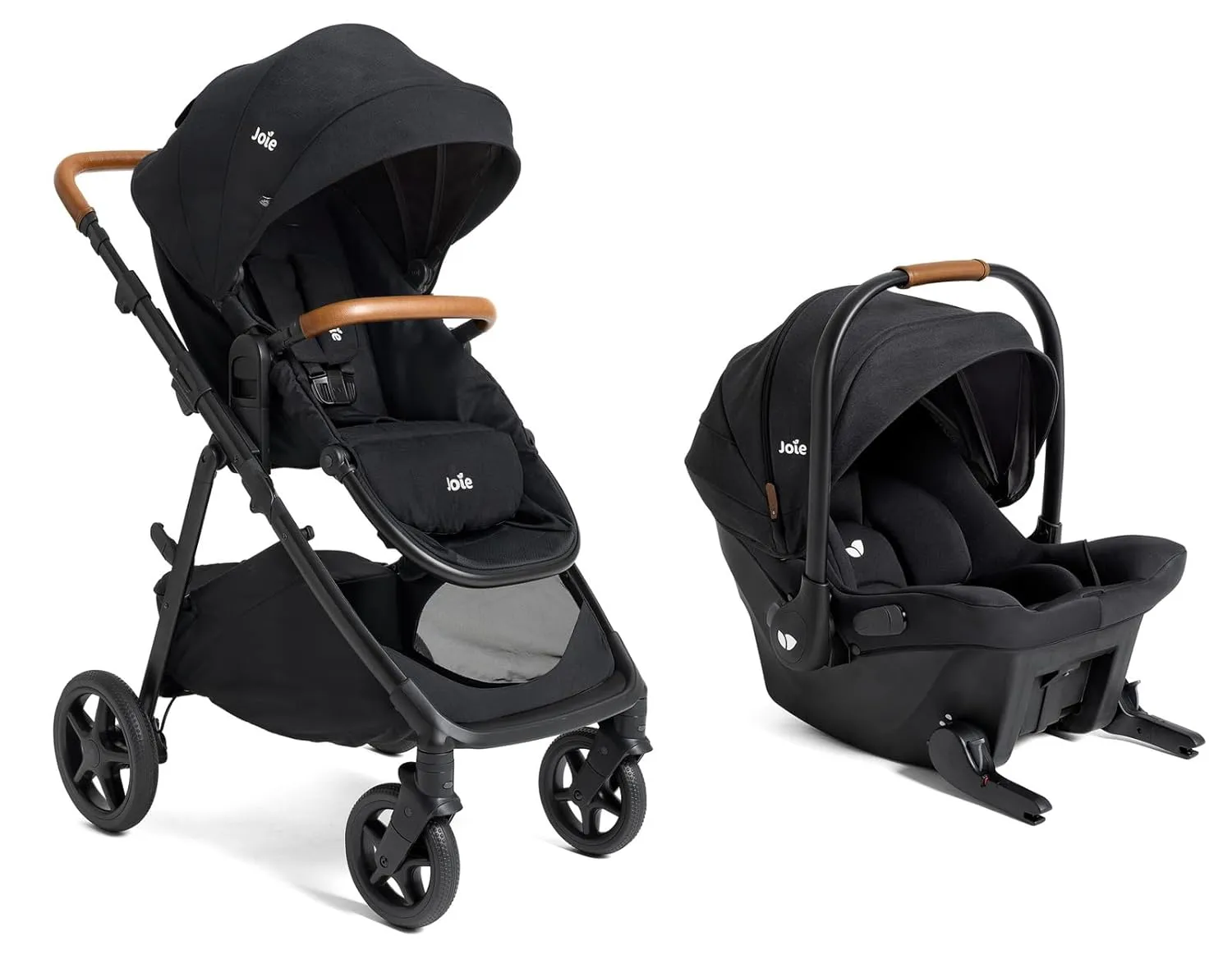 Joie™ Ginger™and Mint Latch™ Travel System – 4-in-1 Travel System with Base-Free Infant Car Seat & Stroller, Built-in Latch for Easy Install and an Included All-Terrain Stroller (Shale Dark)