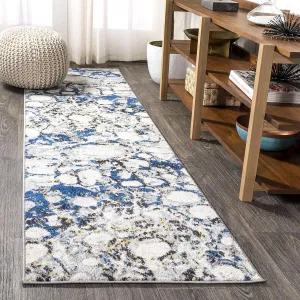 JONATHAN Y CTP113A-28 Pebble Marbled Abstract Indoor Runner Rug Bohemian Easy-Cleaning High Traffic Bedroom Kitchen Living Room Non Shedding, 2 X 8, Dark Gray/Blue