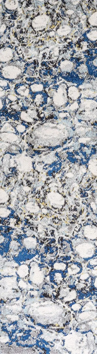 JONATHAN Y CTP113A-28 Pebble Marbled Abstract Indoor Runner Rug Bohemian Easy-Cleaning High Traffic Bedroom Kitchen Living Room Non Shedding, 2 X 8, Dark Gray/Blue