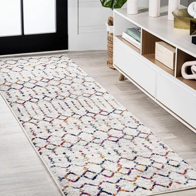 JONATHAN Y MOH101H-28 Moroccan Hype Boho Vintage Diamond Indoor Runner Rug, Bohemian, Southwestern, Casual Easy-Cleaning,Bedroom,Kitchen,Living Room,Non Shedding, Ivory/Multi, 2 X 8