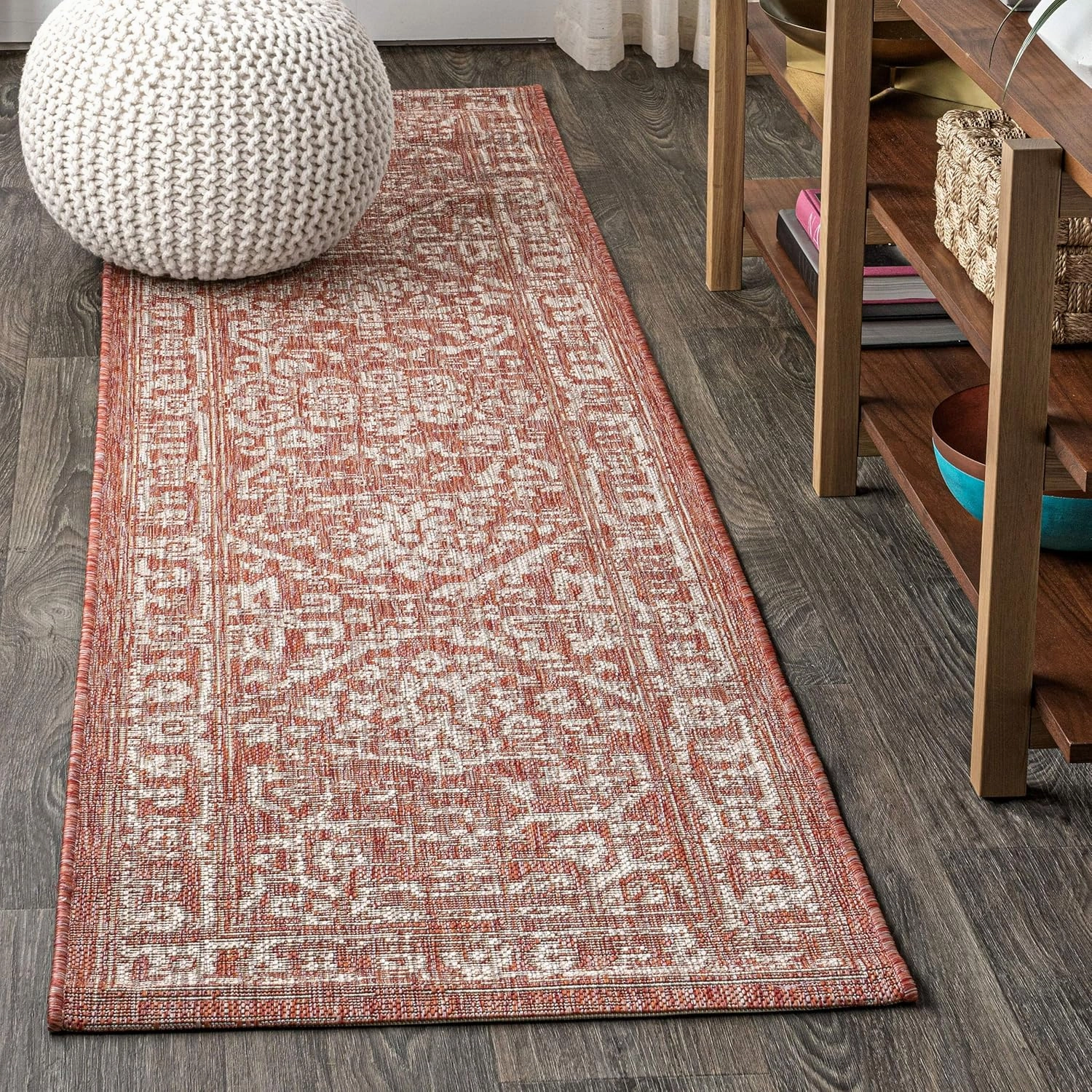 JONATHAN Y SMB104A-210 Malta Bohemian Medallion Textured Weave Indoor/Outdoor 2 ft. x 10 ft. Runner Rug, Coastal, Traditional, Transitional, Vintage, Rustic, Stain-Resistant, Pet Friendly, Red/Taupe