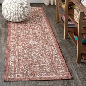 JONATHAN Y SMB104A-210 Malta Bohemian Medallion Textured Weave Indoor/Outdoor 2 ft. x 10 ft. Runner Rug, Coastal, Traditional, Transitional, Vintage, Rustic, Stain-Resistant, Pet Friendly, Red/Taupe