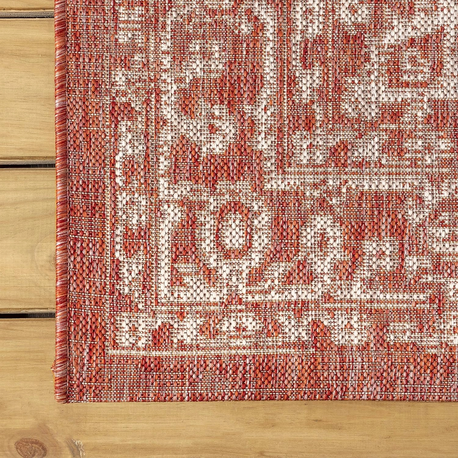 JONATHAN Y SMB104A-210 Malta Bohemian Medallion Textured Weave Indoor/Outdoor 2 ft. x 10 ft. Runner Rug, Coastal, Traditional, Transitional, Vintage, Rustic, Stain-Resistant, Pet Friendly, Red/Taupe