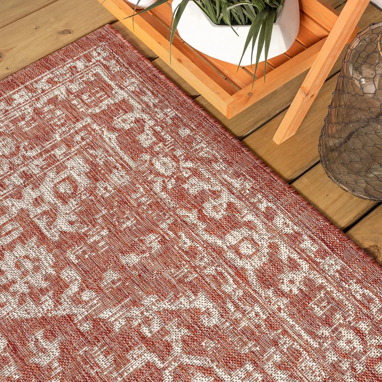 JONATHAN Y SMB104A-210 Malta Bohemian Medallion Textured Weave Indoor/Outdoor 2 ft. x 10 ft. Runner Rug, Coastal, Traditional, Transitional, Vintage, Rustic, Stain-Resistant, Pet Friendly, Red/Taupe