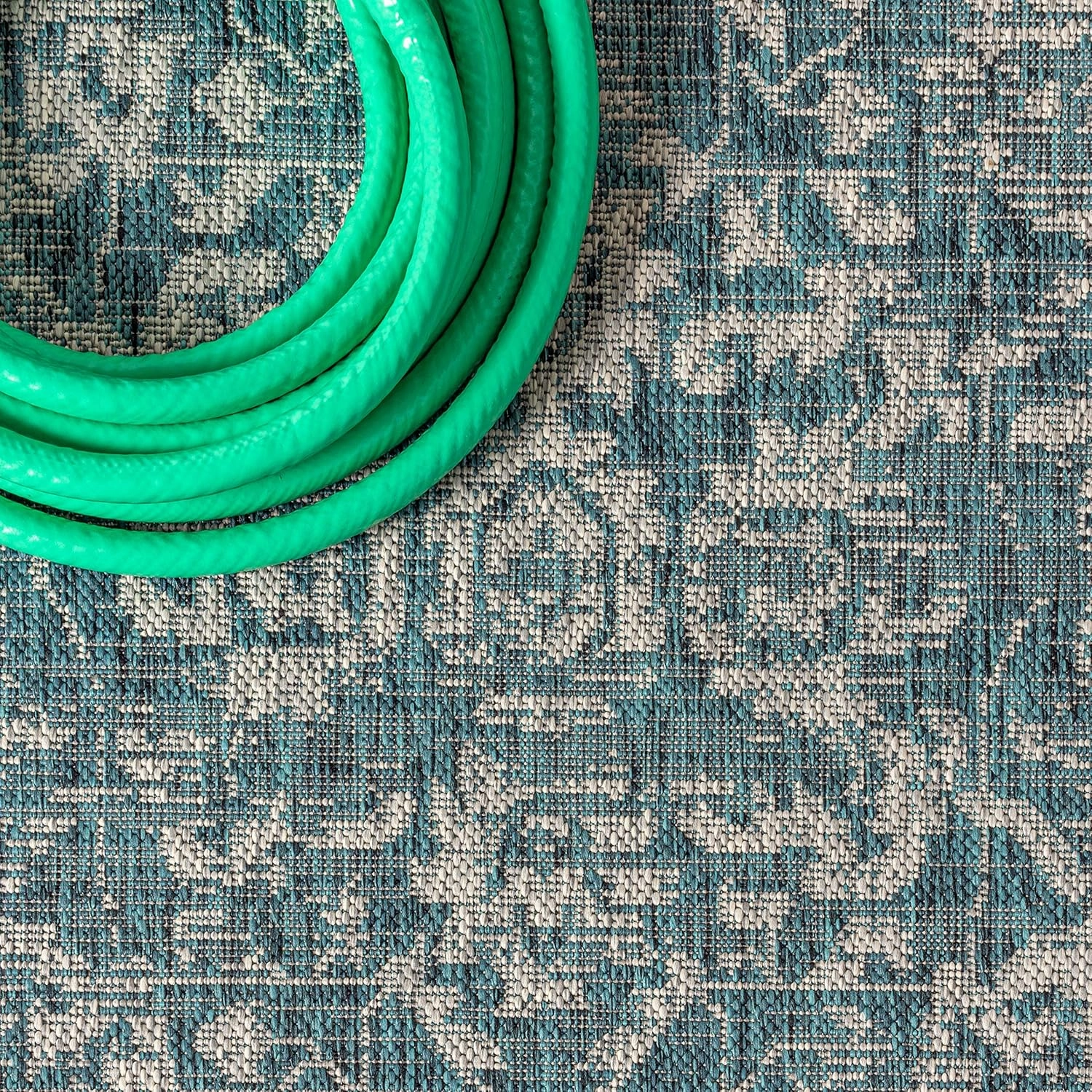 JONATHAN Y SMB104B-210 Malta Bohemian Medallion Textured Weave Indoor/Outdoor 2 ft. x 10 ft. Runner Rug, Coastal, Traditional, Transitional, Vintage, Rustic, Stain-Resistant, Pet Friendly, Teal/Gray