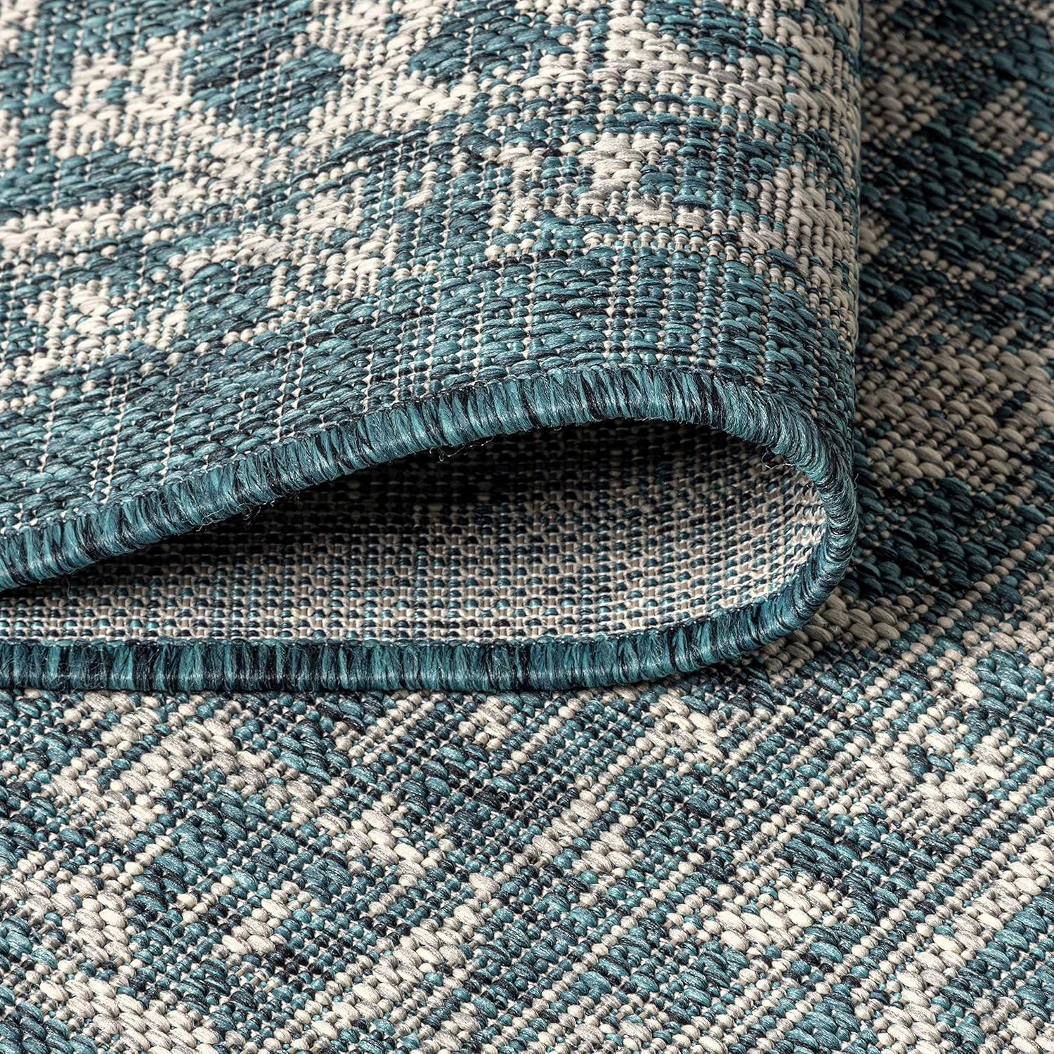 JONATHAN Y SMB104B-210 Malta Bohemian Medallion Textured Weave Indoor/Outdoor 2 ft. x 10 ft. Runner Rug, Coastal, Traditional, Transitional, Vintage, Rustic, Stain-Resistant, Pet Friendly, Teal/Gray