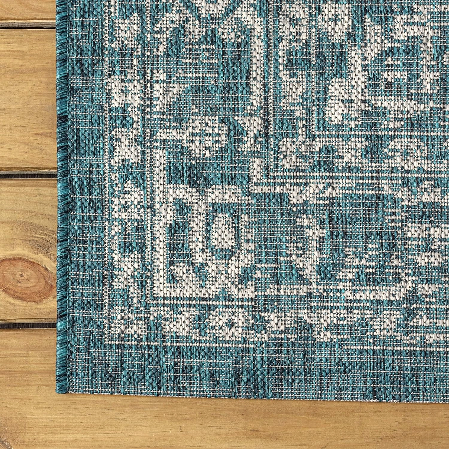 JONATHAN Y SMB104B-210 Malta Bohemian Medallion Textured Weave Indoor/Outdoor 2 ft. x 10 ft. Runner Rug, Coastal, Traditional, Transitional, Vintage, Rustic, Stain-Resistant, Pet Friendly, Teal/Gray