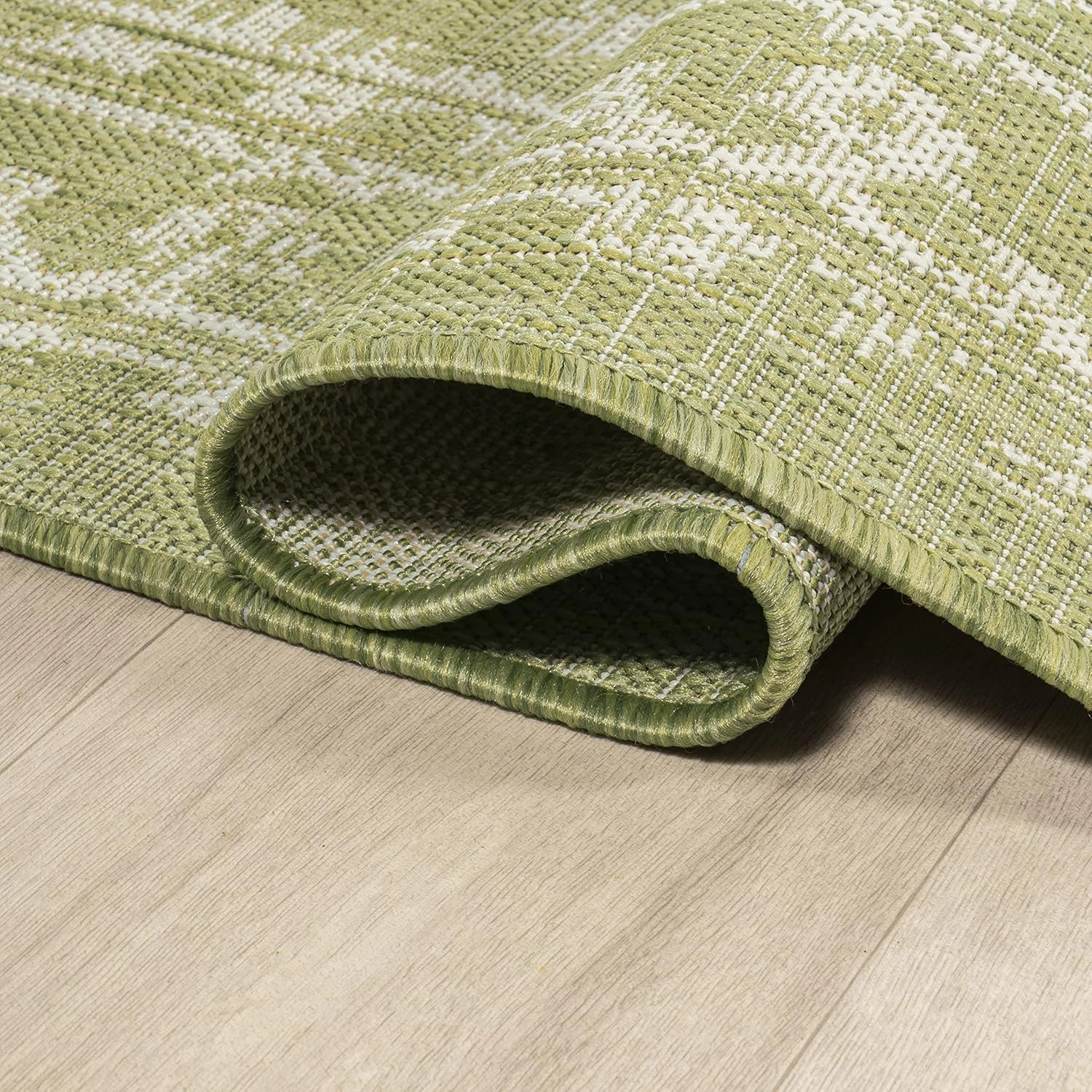 JONATHAN Y SMB104D-210 Malta Bohemian Medallion Textured Weave Indoor Outdoor Runner Rug, Coastal,Traditional,Transitional Easy Clean,Bedroom,Kitchen,Backyard,Patio, Non-Shed, Green/Cream, 2 X 10