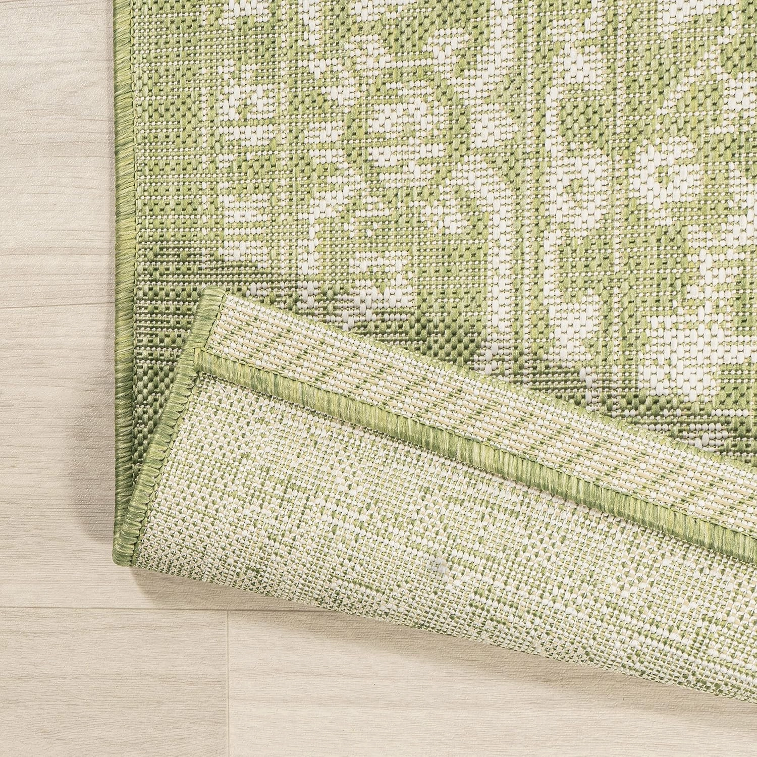 JONATHAN Y SMB104D-210 Malta Bohemian Medallion Textured Weave Indoor Outdoor Runner Rug, Coastal,Traditional,Transitional Easy Clean,Bedroom,Kitchen,Backyard,Patio, Non-Shed, Green/Cream, 2 X 10