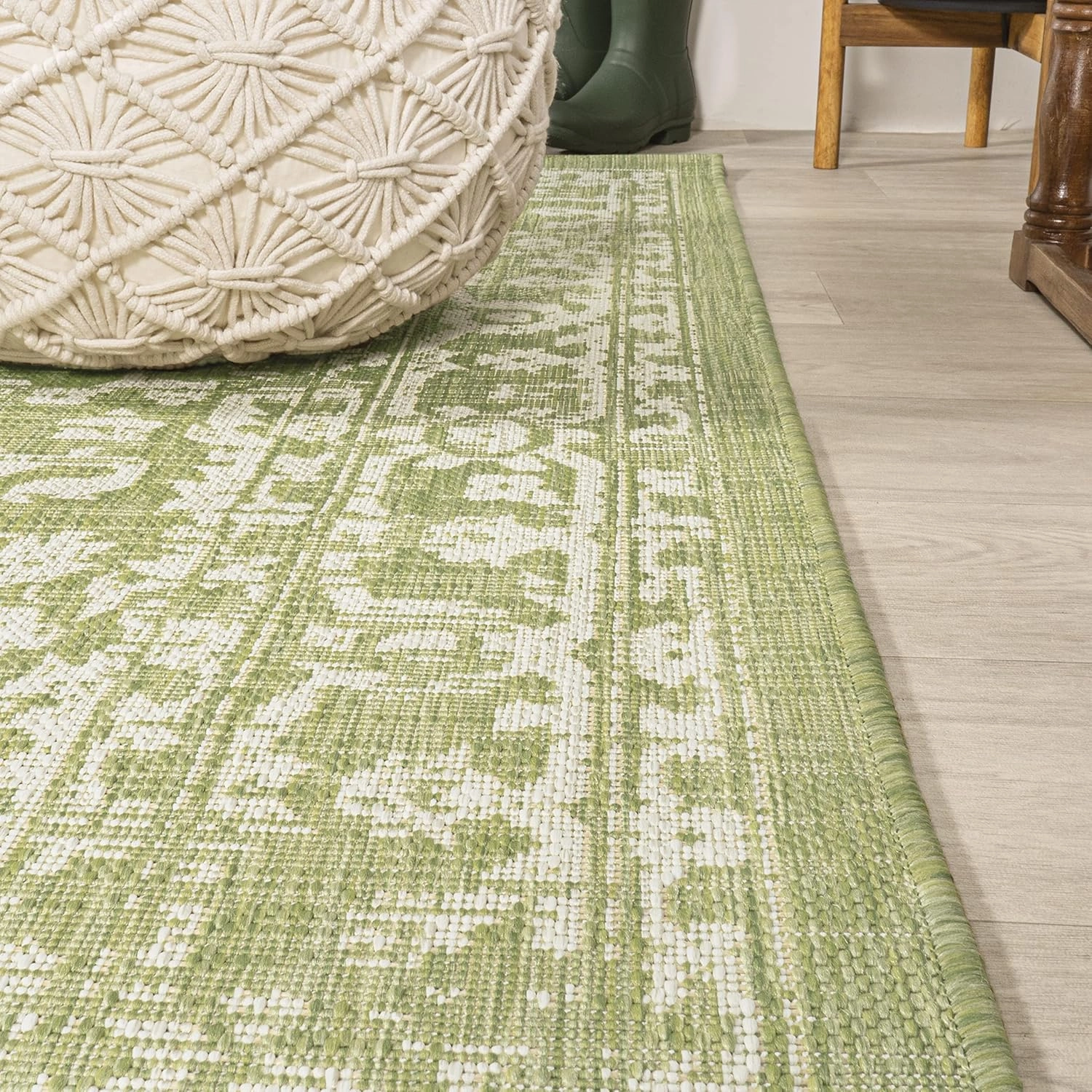 JONATHAN Y SMB104D-210 Malta Bohemian Medallion Textured Weave Indoor Outdoor Runner Rug, Coastal,Traditional,Transitional Easy Clean,Bedroom,Kitchen,Backyard,Patio, Non-Shed, Green/Cream, 2 X 10