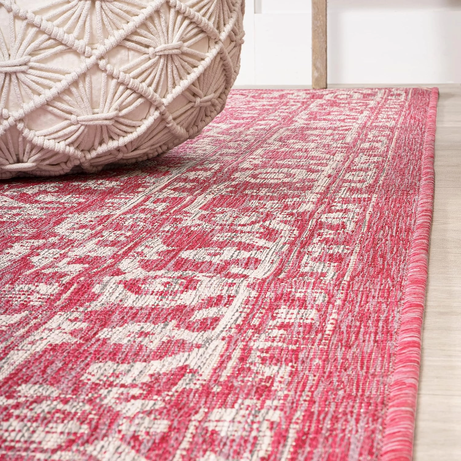 JONATHAN Y SMB104E-210 Malta Bohemian Medallion Textured Weave Indoor Outdoor Runner Rug,Coastal,Traditional,Transitional Easy Clean,Bedroom,Kitchen,Backyard,Patio,Non-Shed,Fuchsia/Light Gray, 2 X 10