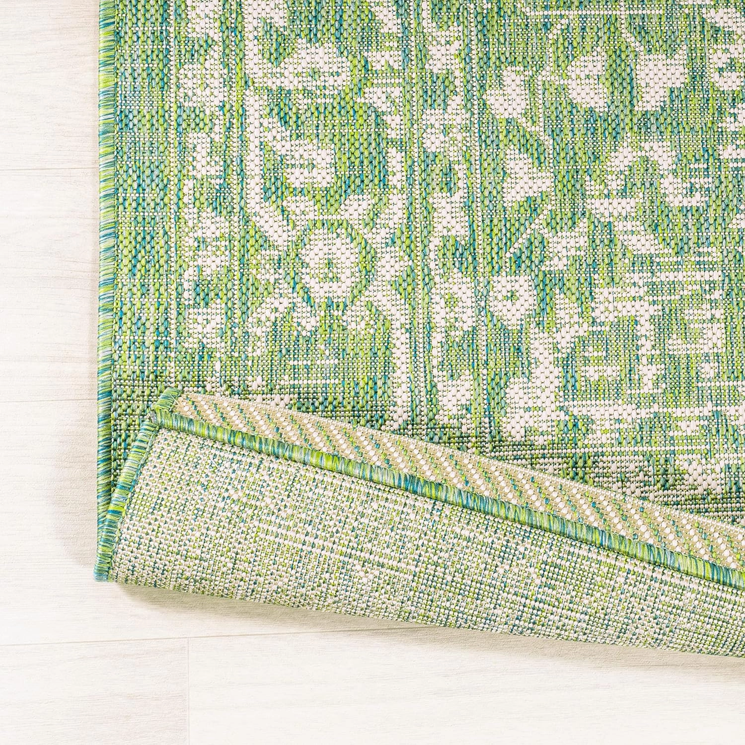 JONATHAN Y SMB104F-210 Malta Bohemian Medallion Textured Weave Indoor Outdoor Runner Rug, Coastal,Traditional,Transitional Easy Clean,Bedroom,Kitchen,Backyard,Patio, Non-Shed, Cream/Green, 2 X 10