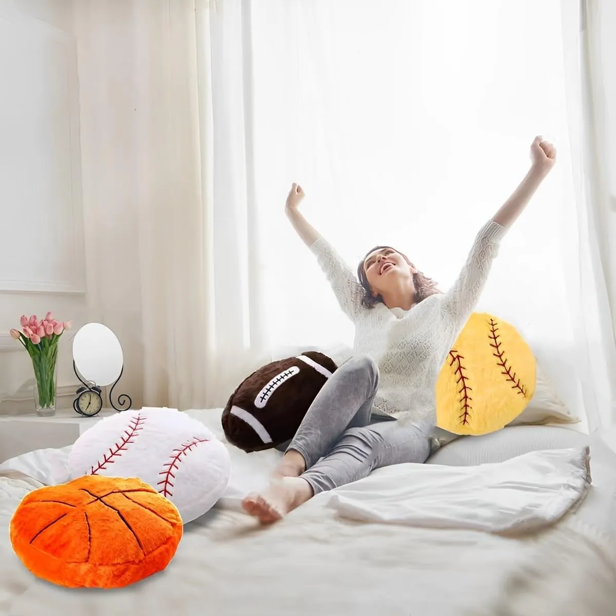 JPORSHU 2PCS Baseball Plush Pillow，Yellow Baseball Pillow Soft Fluffy Football Stuffed Plushies Toy ，Toys Gift for Kids Boy Girls Children Room Decoration