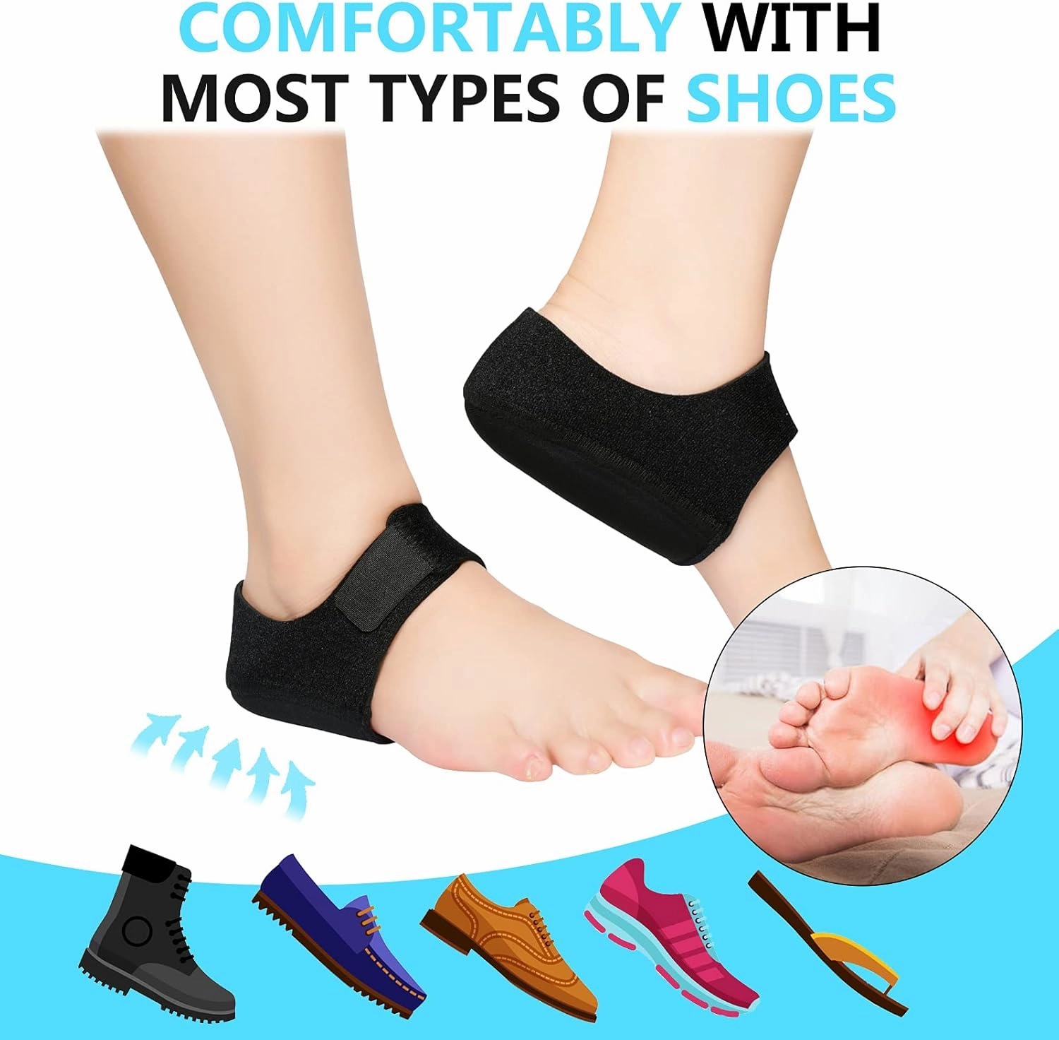 JUMPOW Gel Heel Cushion Support for Plantar Fasciitis, Heel Pain & Achilles Tendinitis - Protectors & Pads for Men & Women