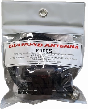 K400S K-400S Diamond Antenna Original K400S Heavy Duty Hatchback/Trunk Mobile Mount - K400 Base with UHF Mount - 13.5 Feet of RG316 - PL259