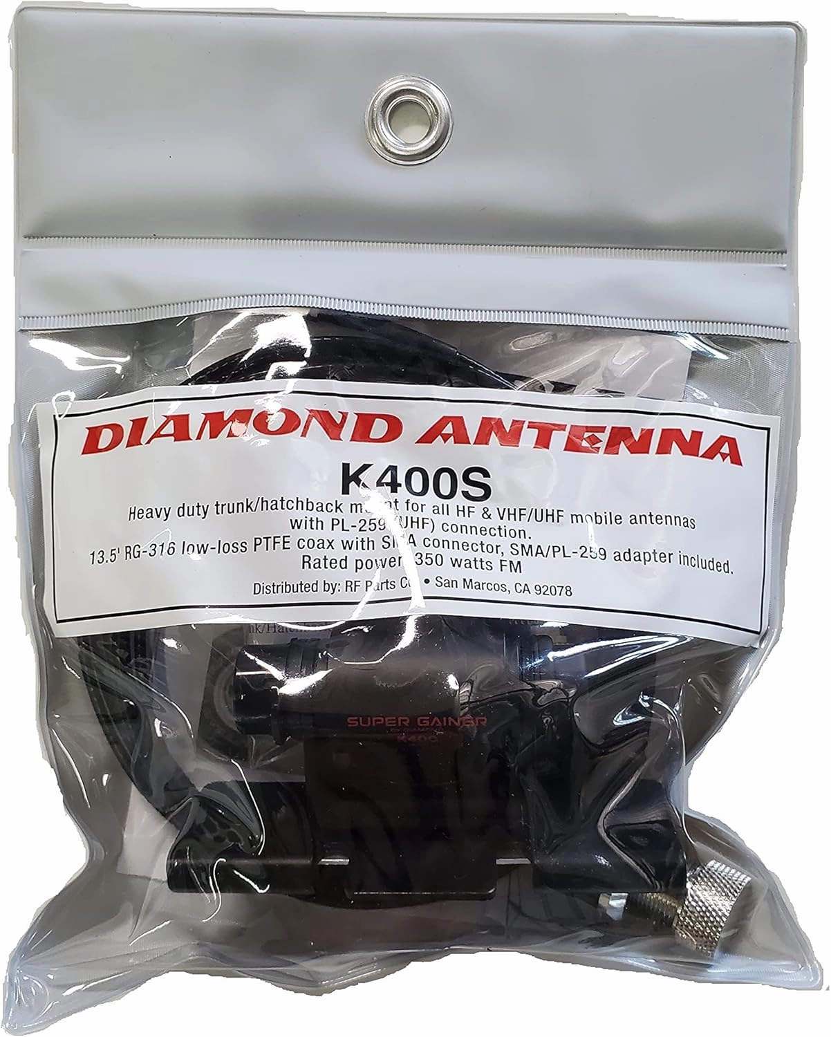 K400S K-400S Diamond Antenna Original K400S Heavy Duty Hatchback/Trunk Mobile Mount - K400 Base with UHF Mount - 13.5 Feet of RG316 - PL259