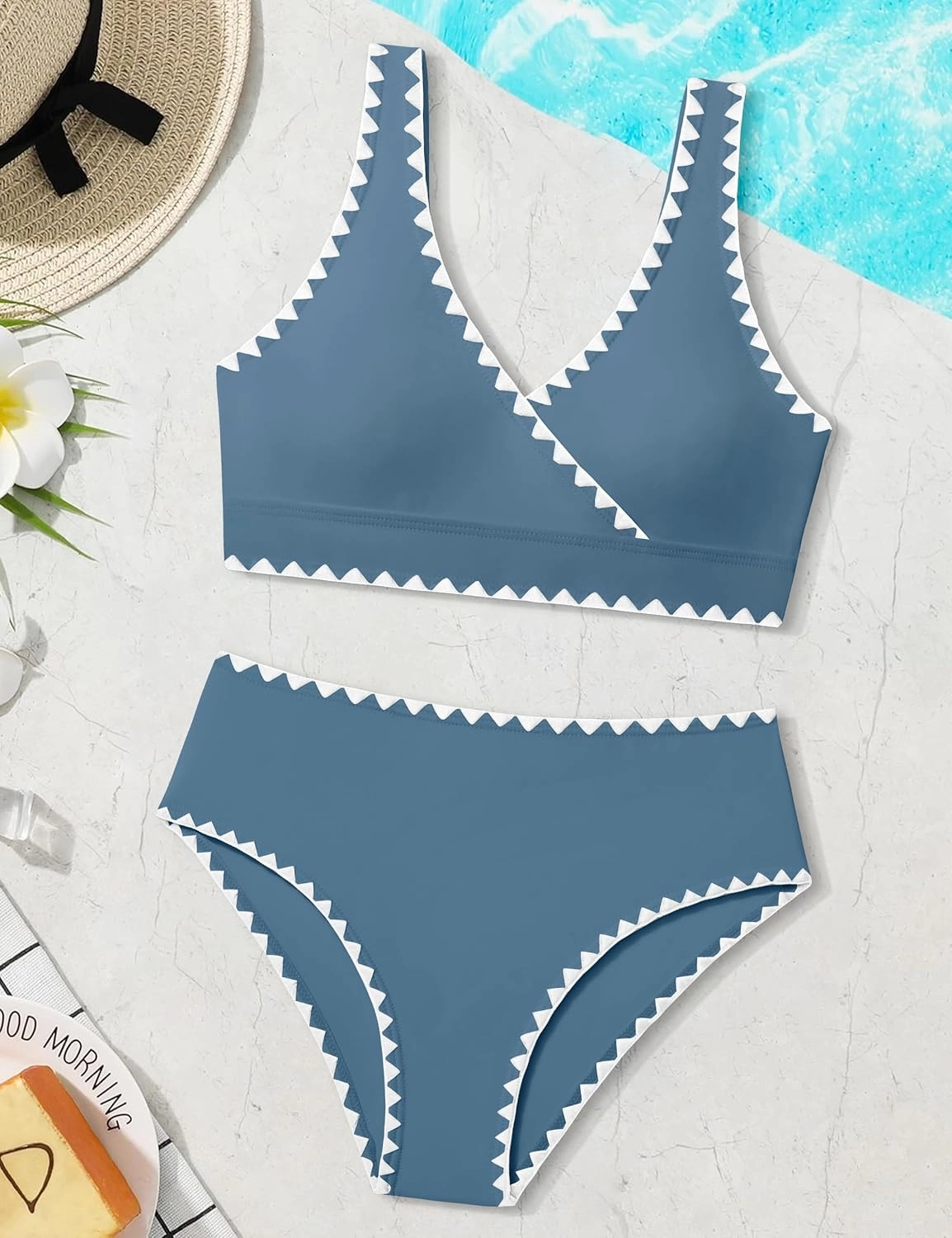 KANGKANG Girls Swimsuit Bikini Set Solid Color V-Neck Two Piece Bathing Suit with Chest Pad Adjustable Straps Swimwear 7-16T