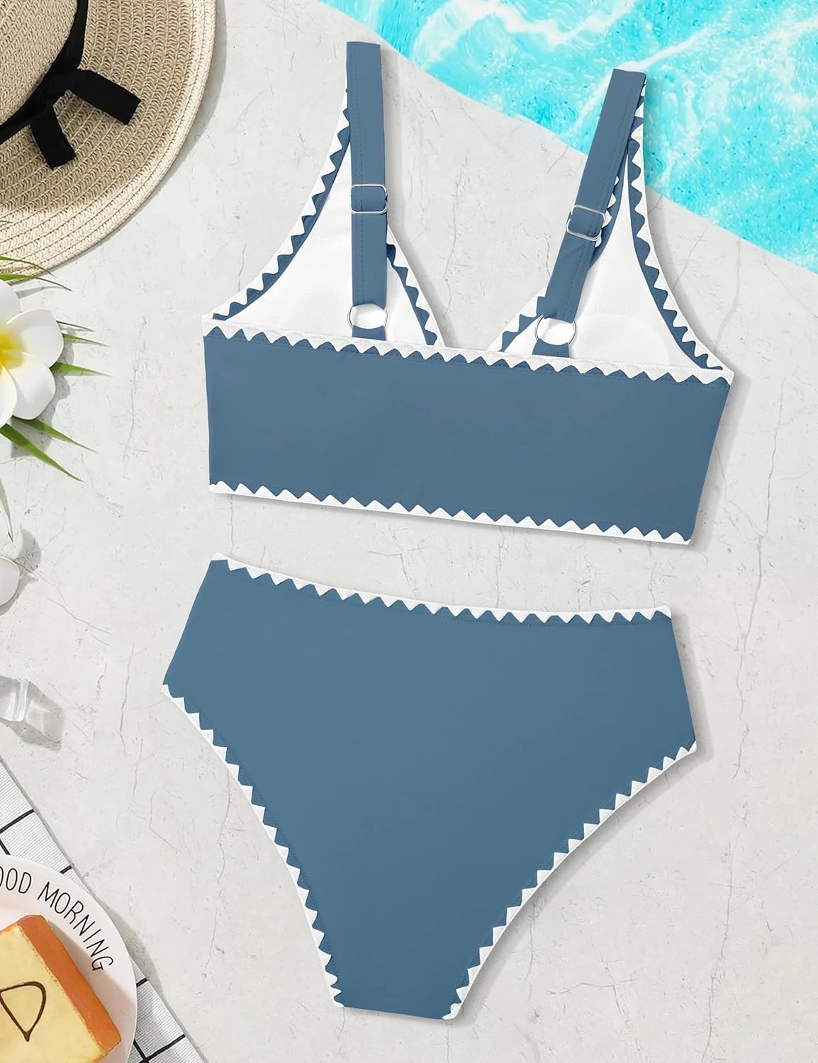 KANGKANG Girls Swimsuit Bikini Set Solid Color V-Neck Two Piece Bathing Suit with Chest Pad Adjustable Straps Swimwear 7-16T