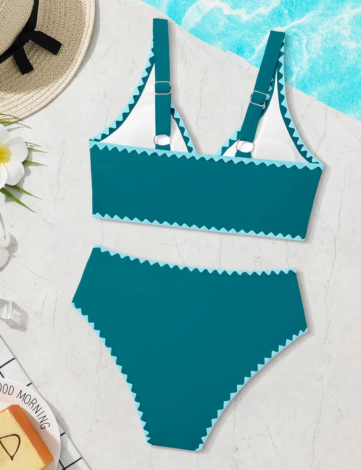 KANGKANG Girls Swimsuit Bikini Set Solid Color V-Neck Two Piece Bathing Suit with Chest Pad Adjustable Straps Swimwear 7-16T
