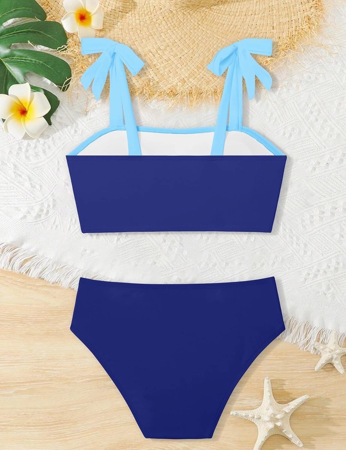 KANGKANG Girls Swimsuit Solid Color Block Adjustable Straps Teen Girl Bikini Set Kids Bathing Suits for Girls Size 7-16