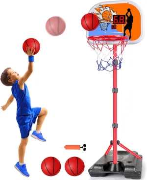 Kids Basketball Hoop with Electronic Scoreboard Adjustable Height 3.4ft-5.9ft Basketball Goals Toddler Basketball Hoop Indoor Outdoor Outside Backyard Basketball Toys Boys Girls Gift Age 3 4 5 6 7 8