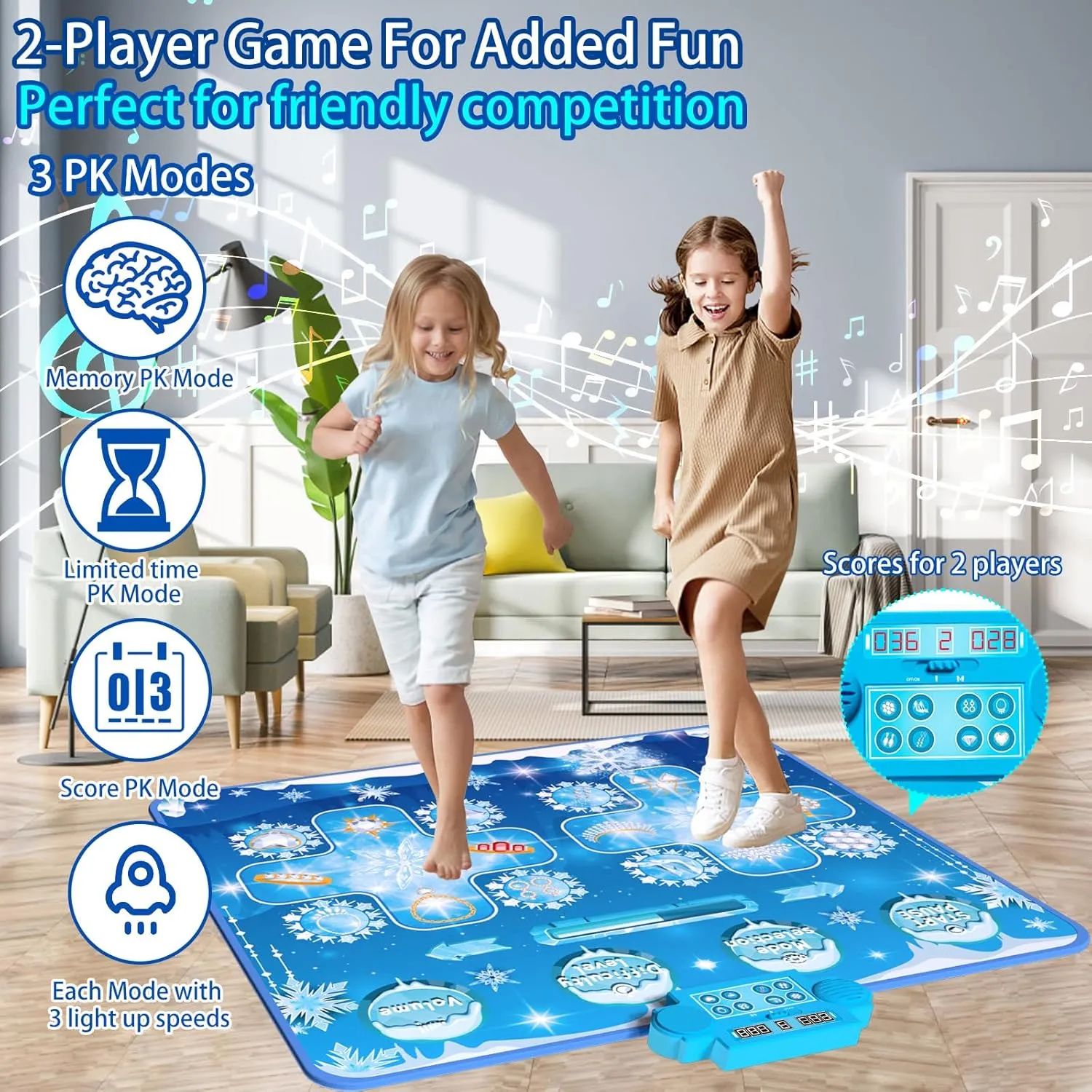 Kids Dance Mat Toys - 2-Player Dance Pad Gifts for Girls Boys Toddlers 3 4 5 6 7 8 9   Year Old Electronic Dancing Mat Floor Games Toy with Music Light Christmas Birthday Gift (Frozen Blue)