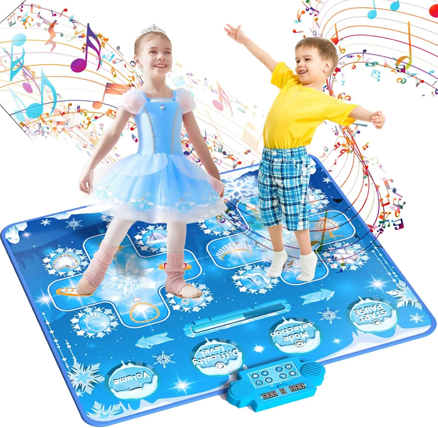 Kids Dance Mat Toys - 2-Player Dance Pad Gifts for Girls Boys Toddlers 3 4 5 6 7 8 9   Year Old Electronic Dancing Mat Floor Games Toy with Music Light Christmas Birthday Gift (Frozen Blue)