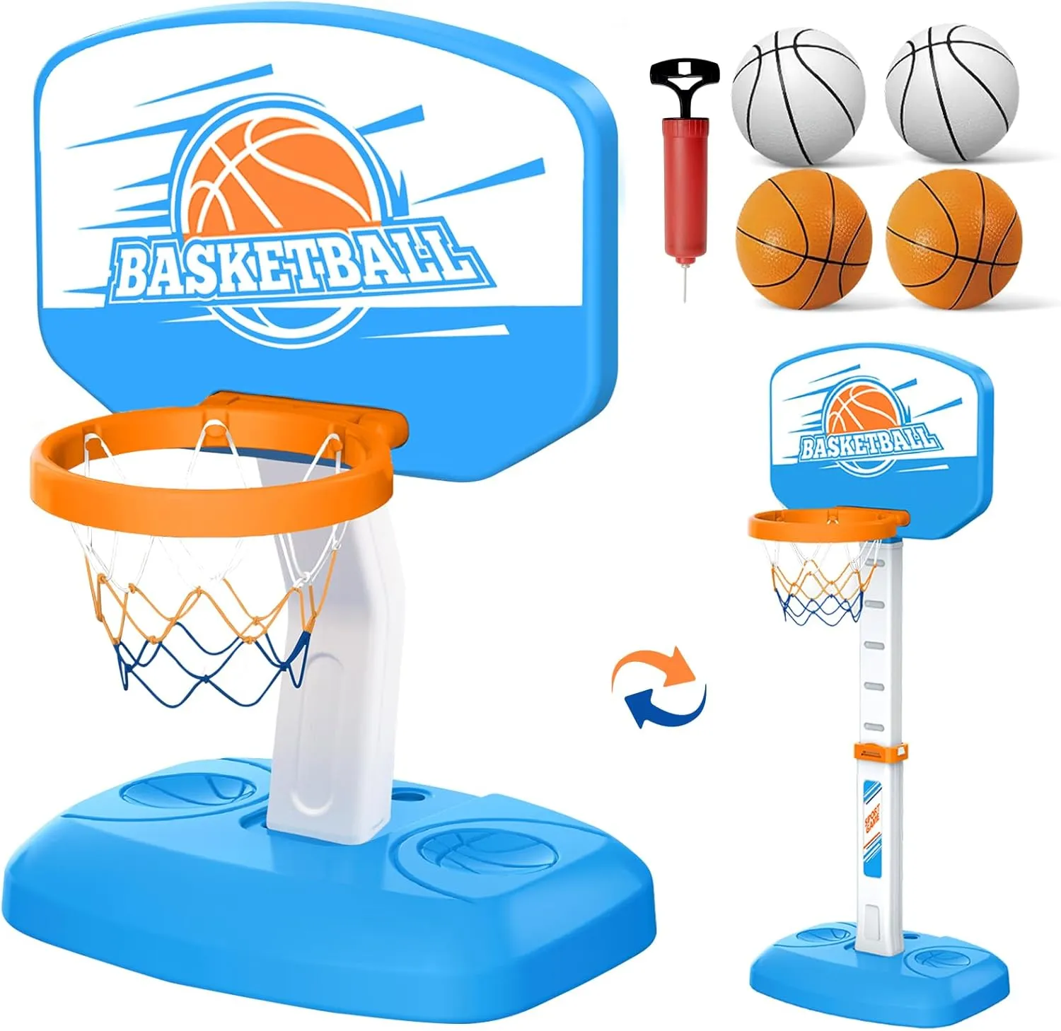 Kids Height Adjustable Basketball Hoop, with 4 Balls & Pump for Indoor Outdoor, Poolside Basketball Hoop for Swimming Pool, Basketball Toy for Boys Girls