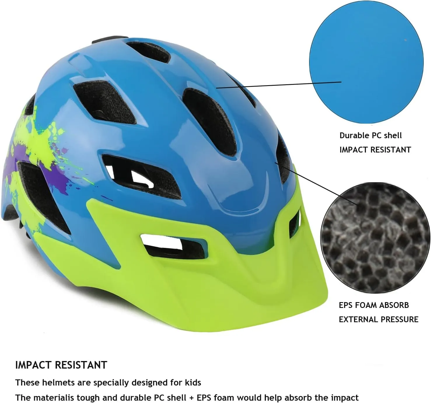 Kids Helmet, Exclusky Kids Bike Helmet Adjustable Safety Lightweight Children Bicycle Helmet for Kids Skating Cycling Scooter Boys and Girls Bicycle Helmets Ages 5-8-14