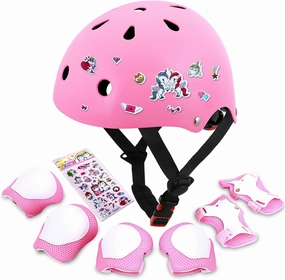 Kids Bike Helmet with DIY Stickers and Knee Pads Elbow Pads Wrist Guard Set for Ages 3-5-8 Toddler Boys Girls Helmet for Roller Skates Cycling Skateboarding Bicycle Scooter