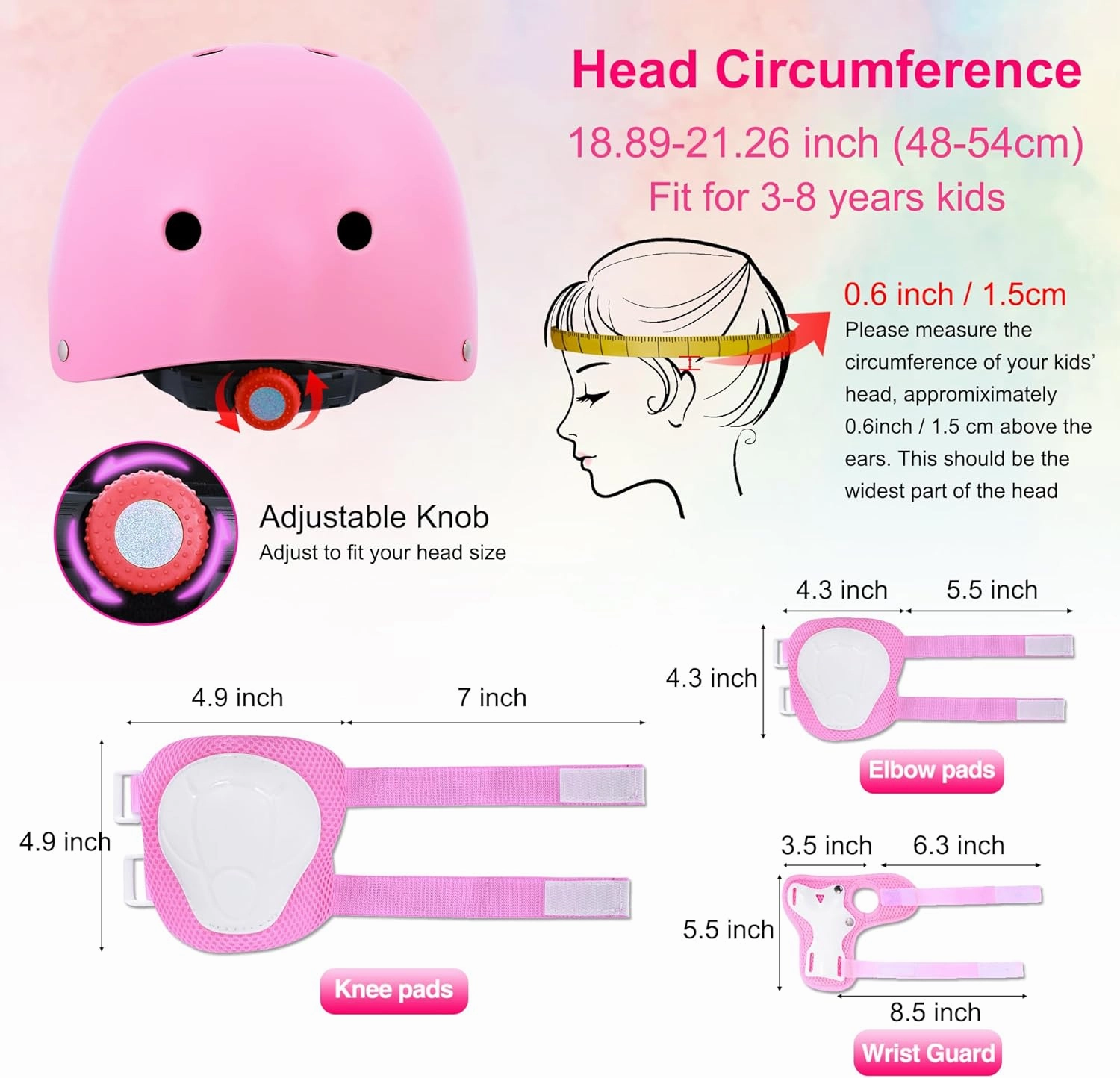 Kids Bike Helmet with DIY Stickers and Knee Pads Elbow Pads Wrist Guard Set for Ages 3-5-8 Toddler Boys Girls Helmet for Roller Skates Cycling Skateboarding Bicycle Scooter