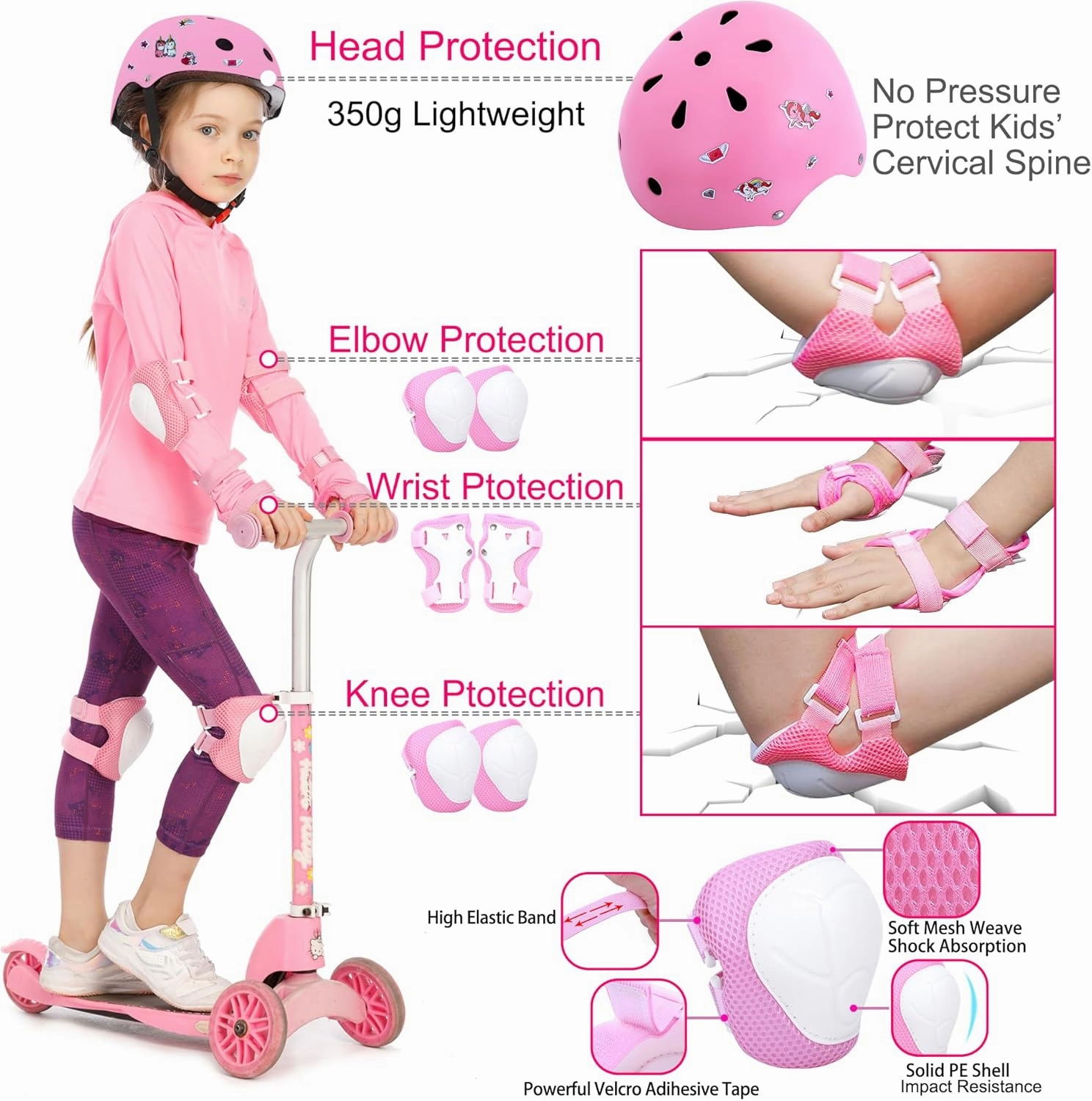 Kids Bike Helmet with DIY Stickers and Knee Pads Elbow Pads Wrist Guard Set for Ages 3-5-8 Toddler Boys Girls Helmet for Roller Skates Cycling Skateboarding Bicycle Scooter