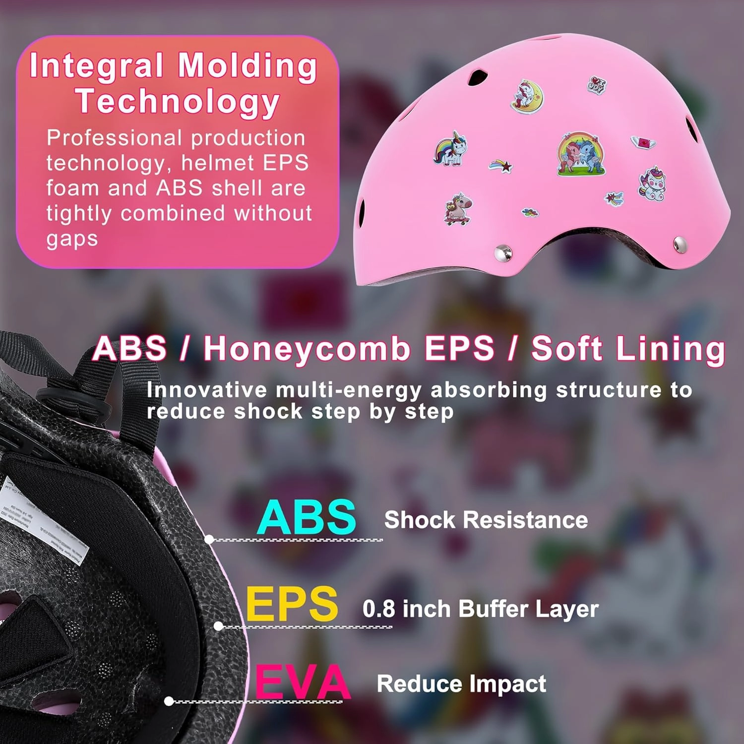 Kids Bike Helmet with DIY Stickers and Knee Pads Elbow Pads Wrist Guard Set for Ages 3-5-8 Toddler Boys Girls Helmet for Roller Skates Cycling Skateboarding Bicycle Scooter