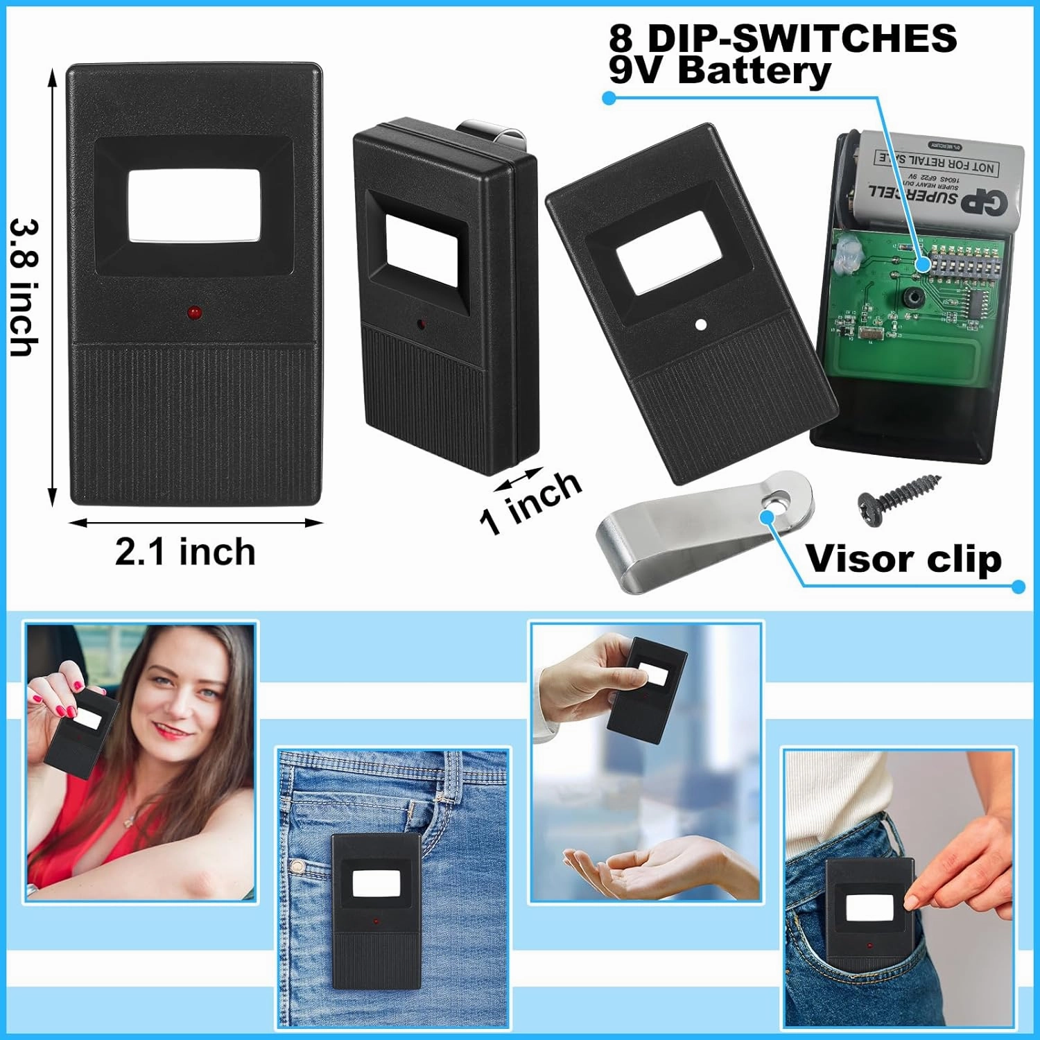 Kingdder 2 Pcs Garage Door Remote Compatible with Linear Delta 3 DT DTA DTD DTC DNT00002A 8 Dip Switch 310 MHZ Gate Opener Remote with Keychain(Black)