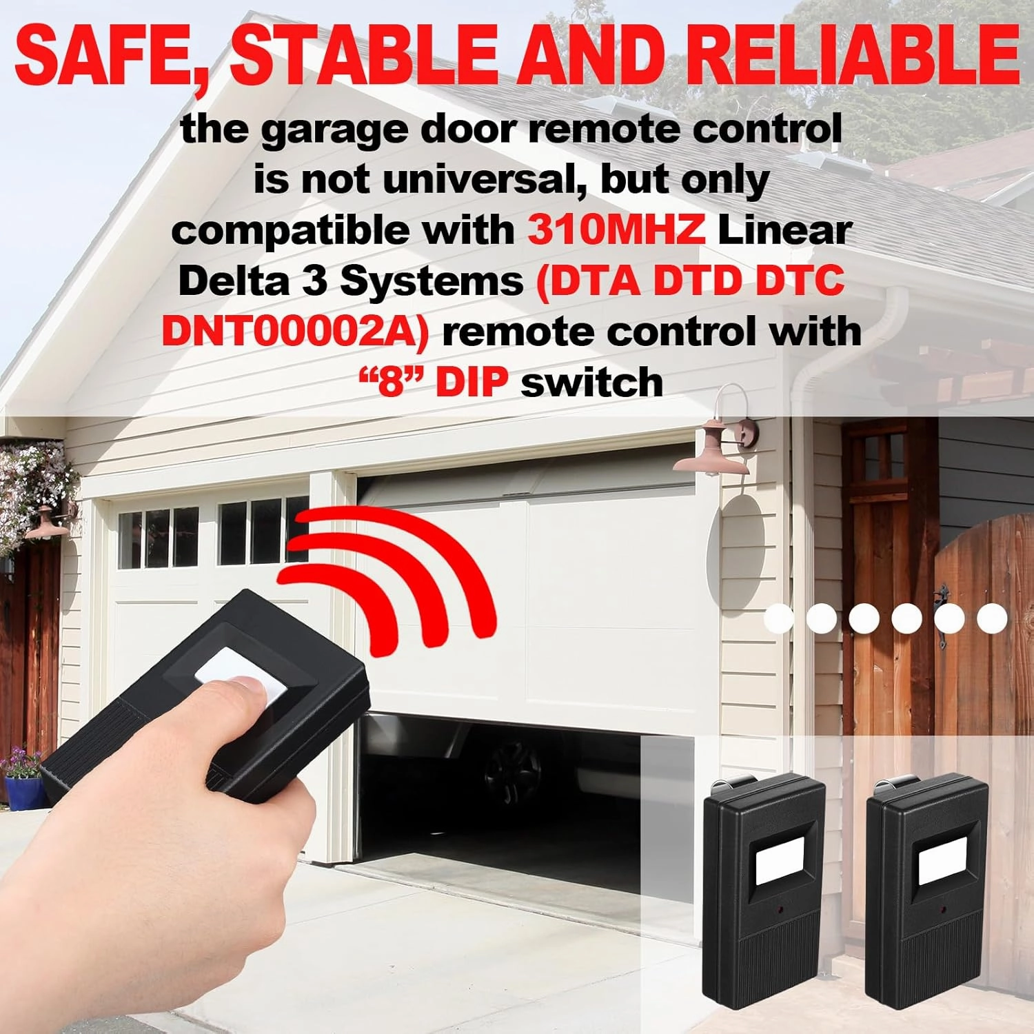 Kingdder 2 Pcs Garage Door Remote Compatible with Linear Delta 3 DT DTA DTD DTC DNT00002A 8 Dip Switch 310 MHZ Gate Opener Remote with Keychain(Black)