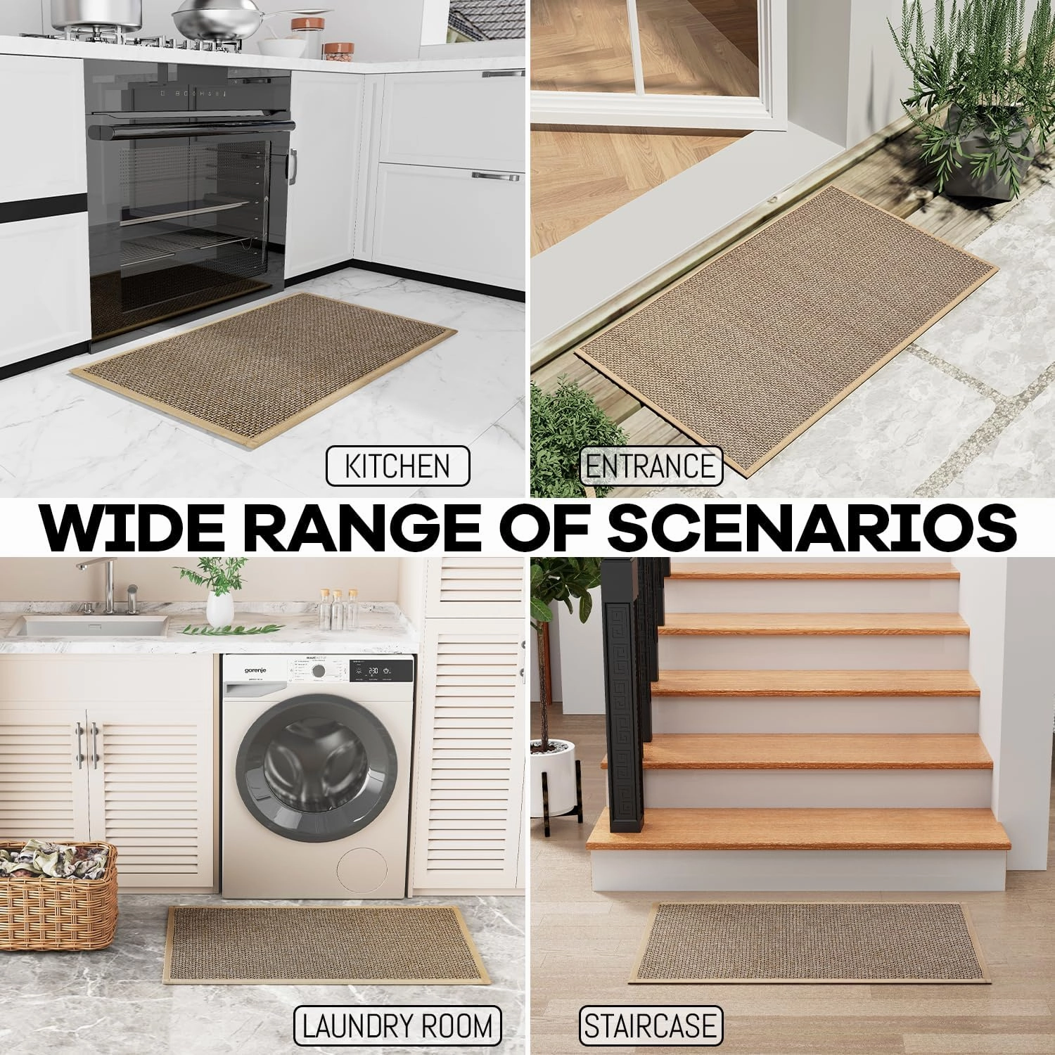 Kitchen Rug, Rubber Non Slip Kitchen Rugs Washable, Absorbent Runner Mat for Floor, Machine Washable Standing Mats for in Front of Sink, Door, Laundry, Entryway, Entrance (Brown, 30" × 17.3")