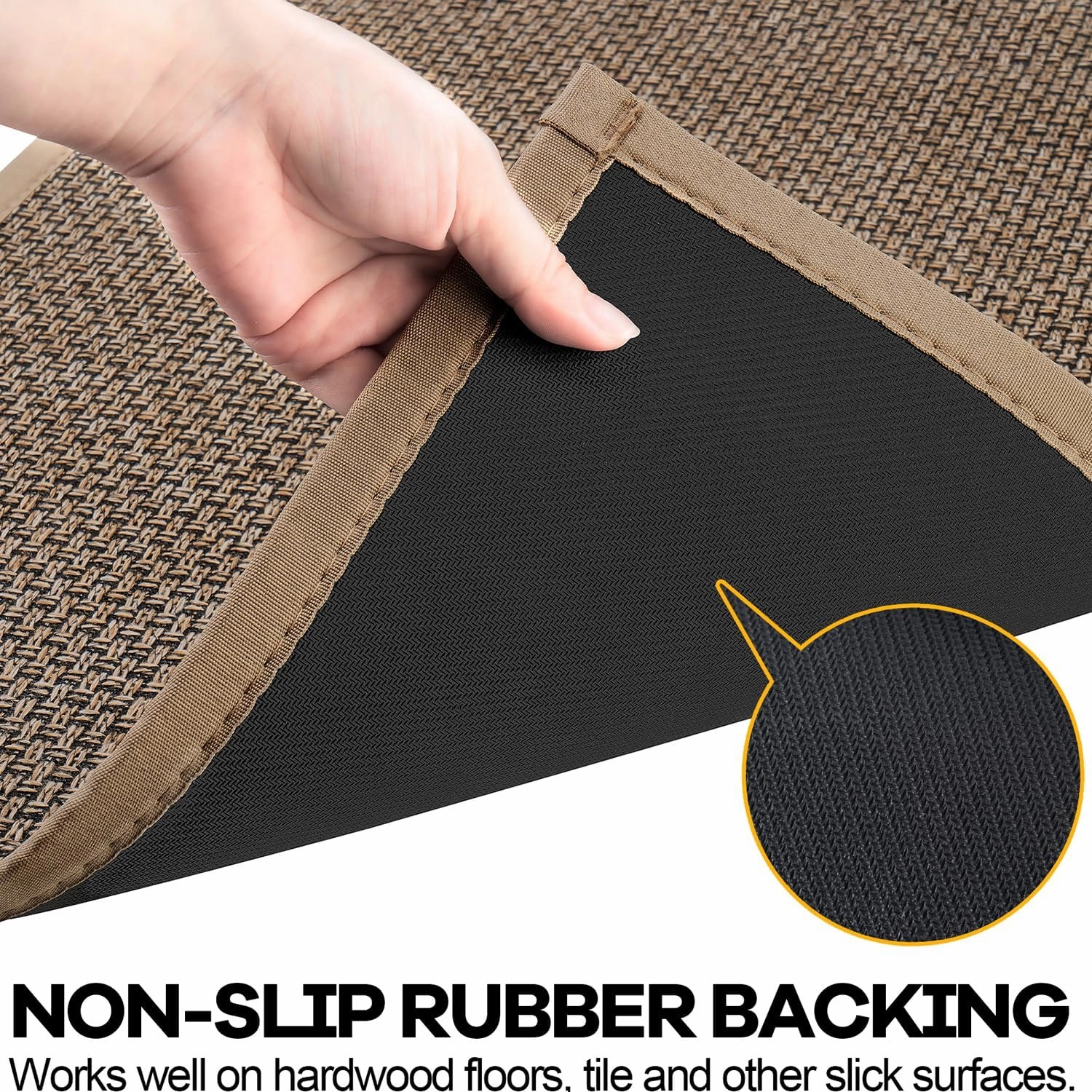 Kitchen Rug, Rubber Non Slip Kitchen Rugs Washable, Absorbent Runner Mat for Floor, Machine Washable Standing Mats for in Front of Sink, Door, Laundry, Entryway, Entrance (Brown, 30" × 17.3")