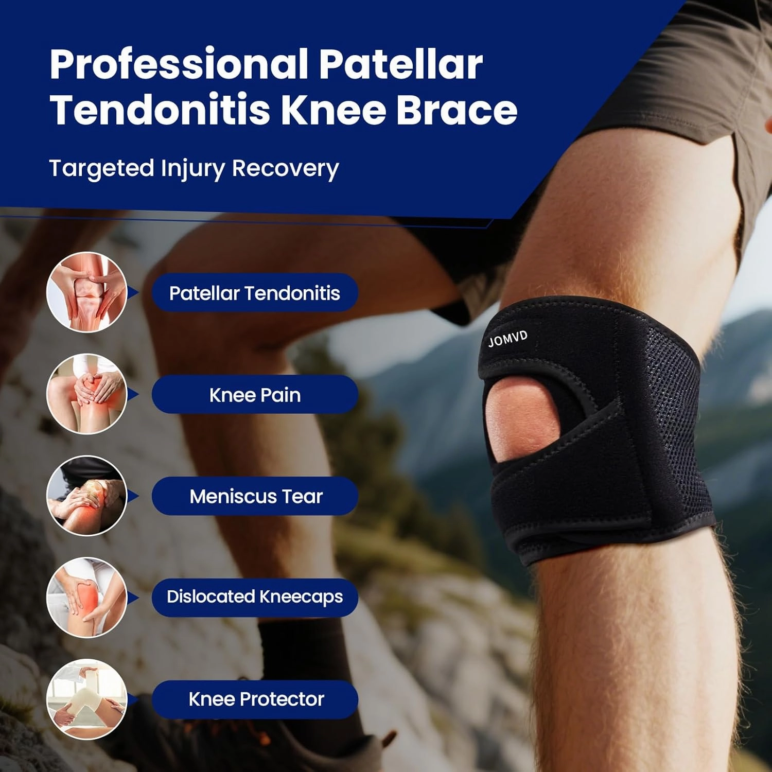 Knee Brace for Patellar Tendon, Adjustable Patellar Knee Support with Side Stabilizers for Patellar Tendonitis, Arthritis, Knee Pain Relief Injury Recovery, Daily Running, Women and Men