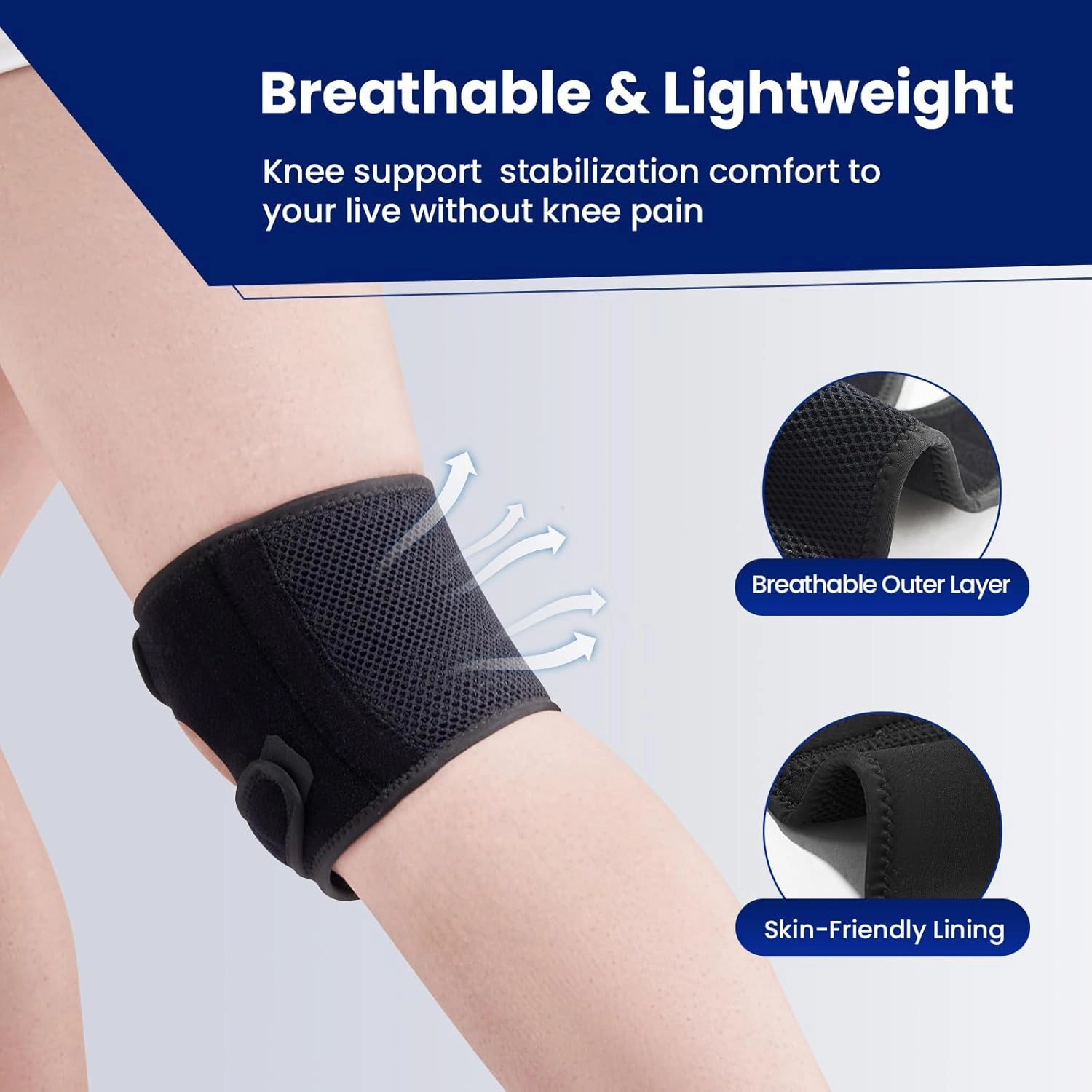 Knee Brace for Patellar Tendon, Adjustable Patellar Knee Support with Side Stabilizers for Patellar Tendonitis, Arthritis, Knee Pain Relief Injury Recovery, Daily Running, Women and Men