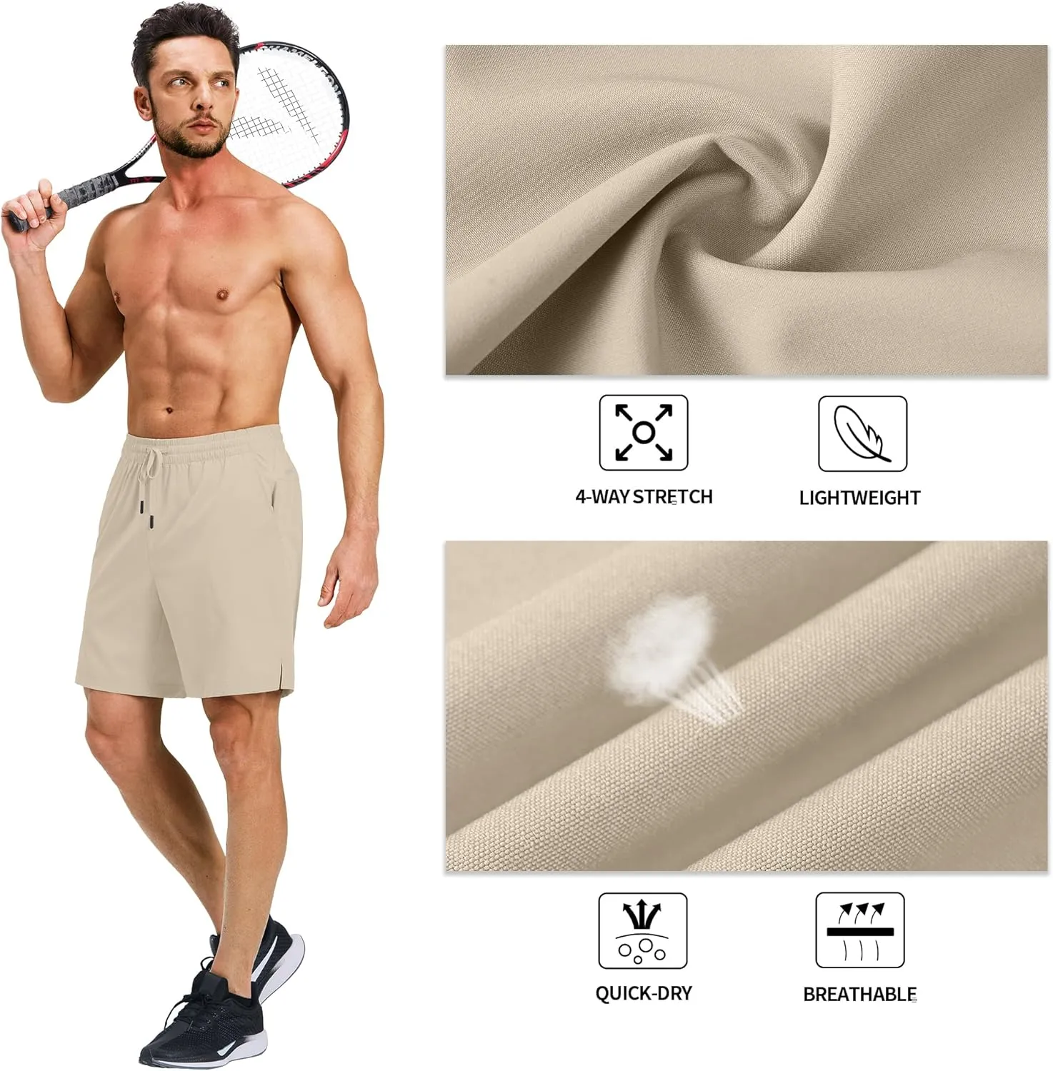 Ksmien Men's Running Shorts 7 Inch with Zipper Pockets Quick Dry Lightweight Athletic Shorts for Workout Gym Basketball