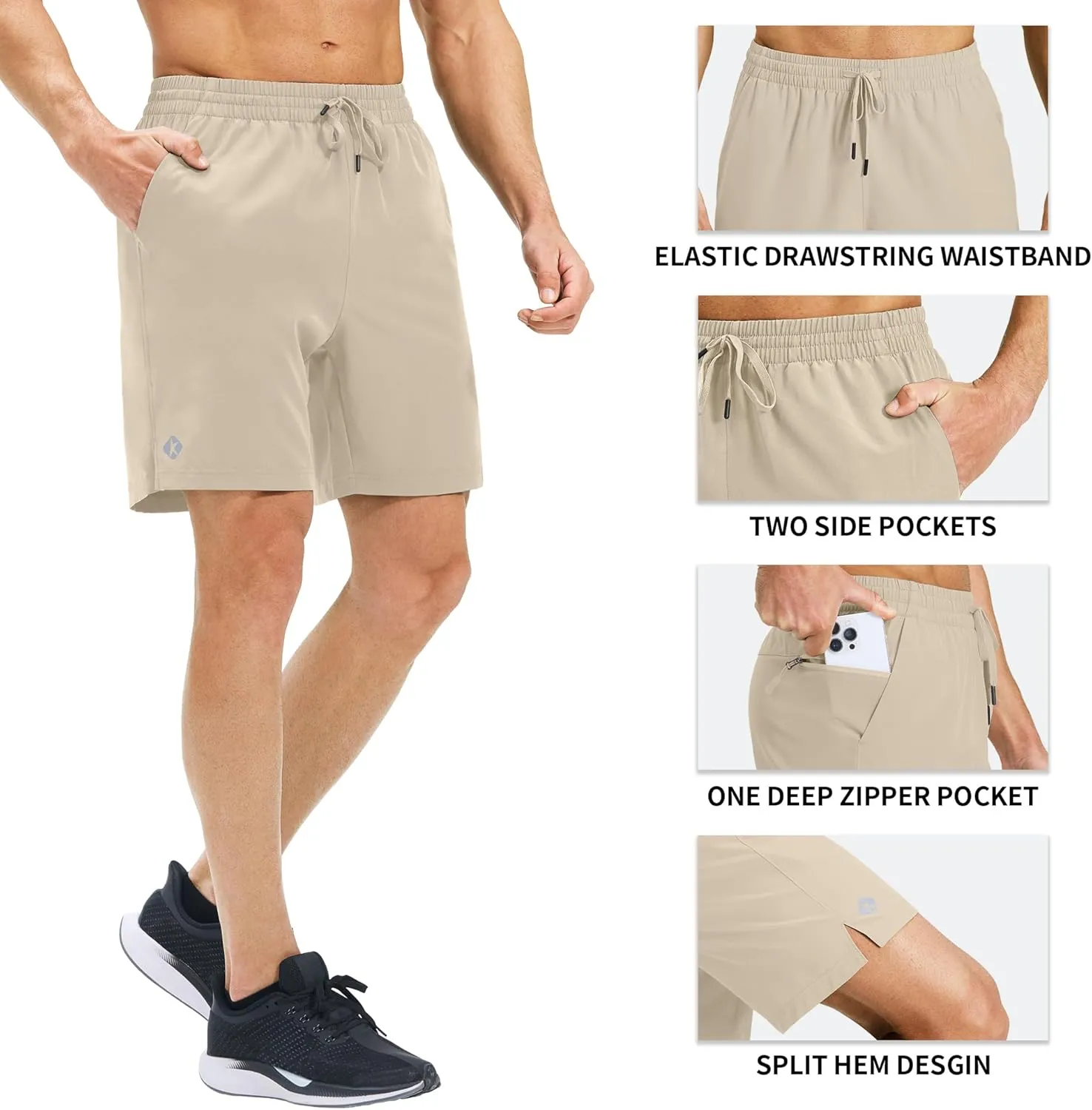 Ksmien Men's Running Shorts 7 Inch with Zipper Pockets Quick Dry Lightweight Athletic Shorts for Workout Gym Basketball