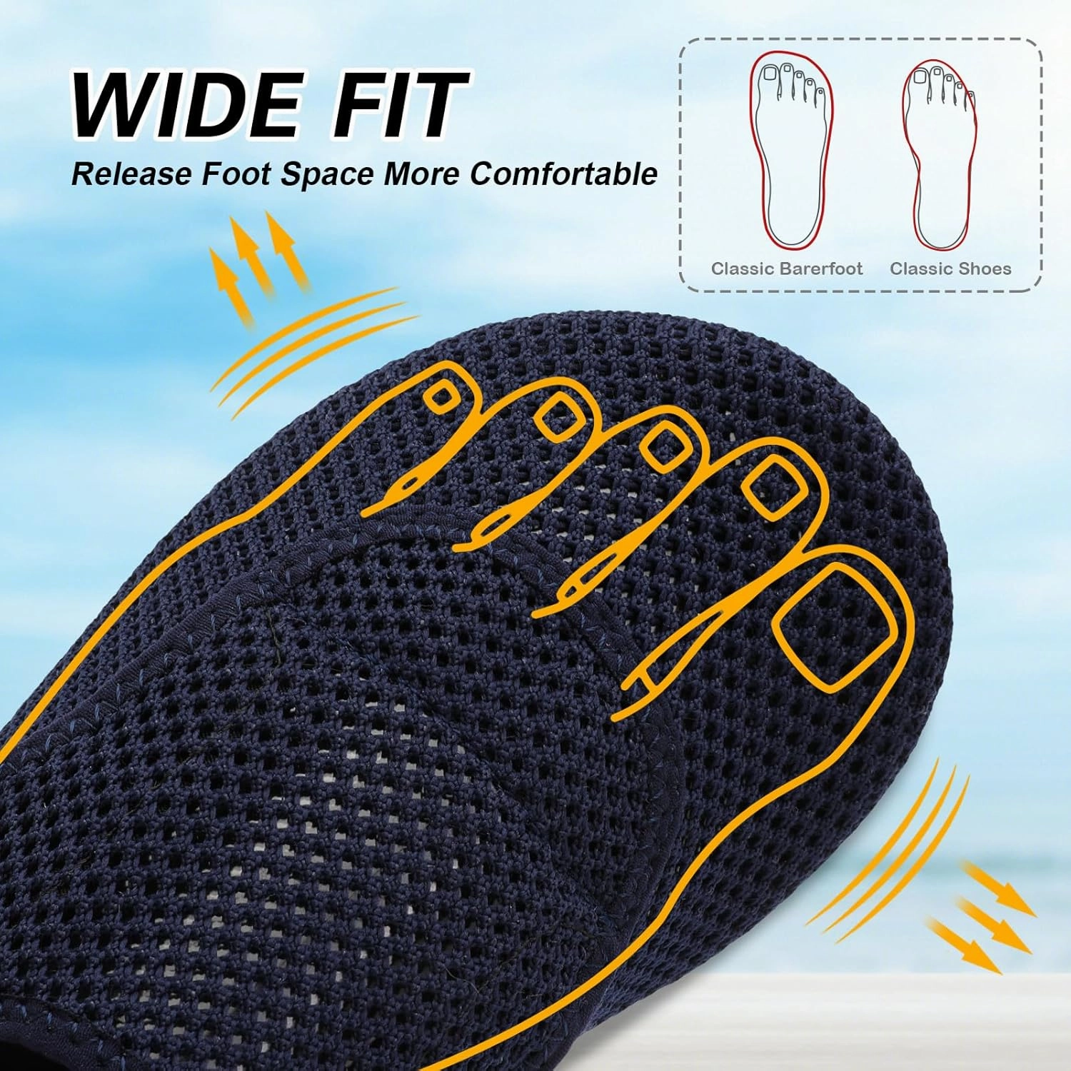 L-RUN Womens Mens Water Shoes Wide Toe Barefoot Swim Shoes for Beach Pool Sand Yoga Quick Dry Adluts Aqua Sock Non Slip