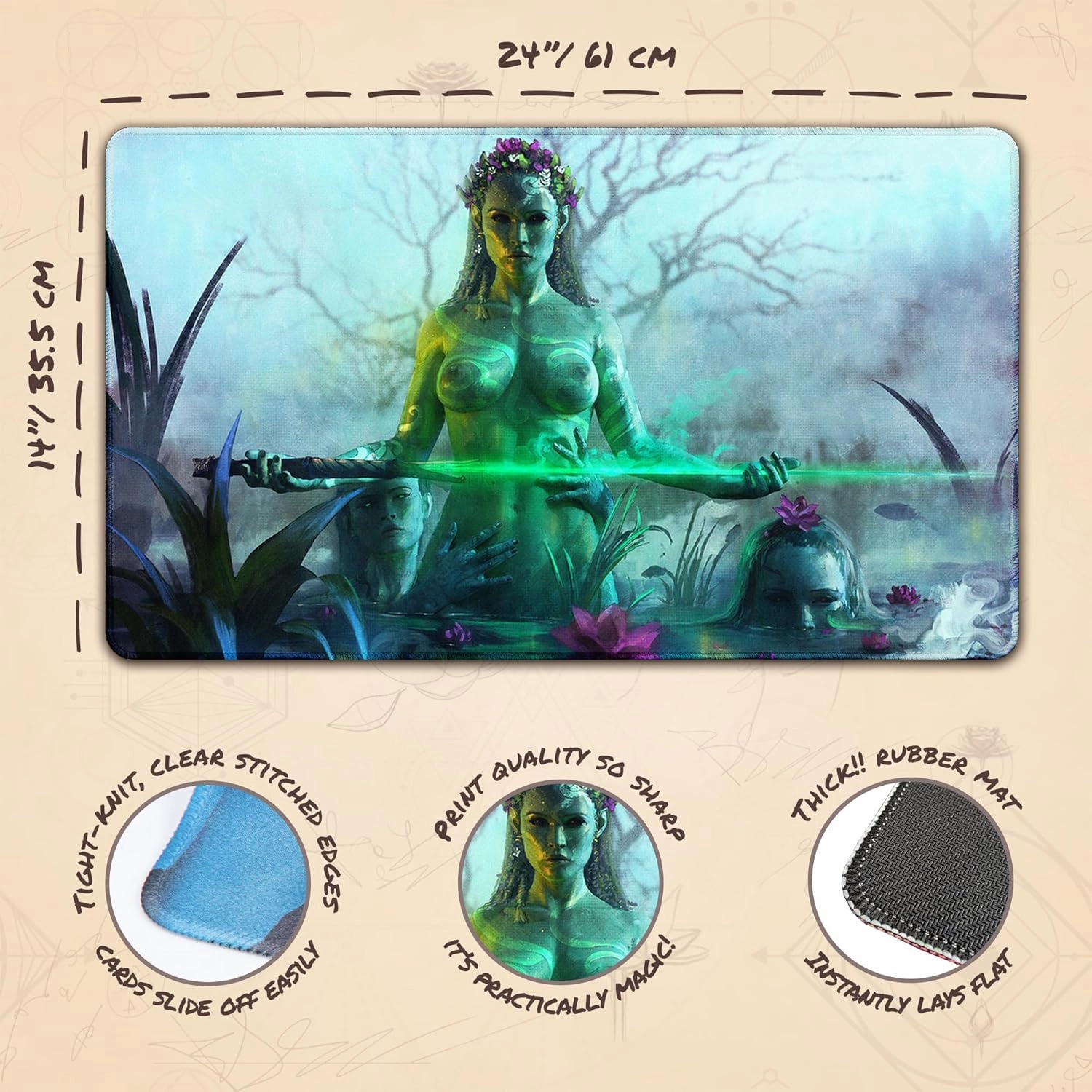 Ladies of Brocéliandes (Stitched) - MTG Playmat by Anato Finnstark - Compatible with Magic The Gathering Playmat - Play MTG, YuGiOh, TCG - Original Play Mat Art Designs & Accessories