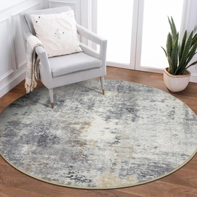 Lahome Modern Abstract Round Rug - 3Ft Small Washable Kitchen Round Area Rug Bedroom 3x3 Circle Mat, Soft Low Pile Non Slip Indoor Throw Carpet for Cabinet Bathroom Home Office, Grey