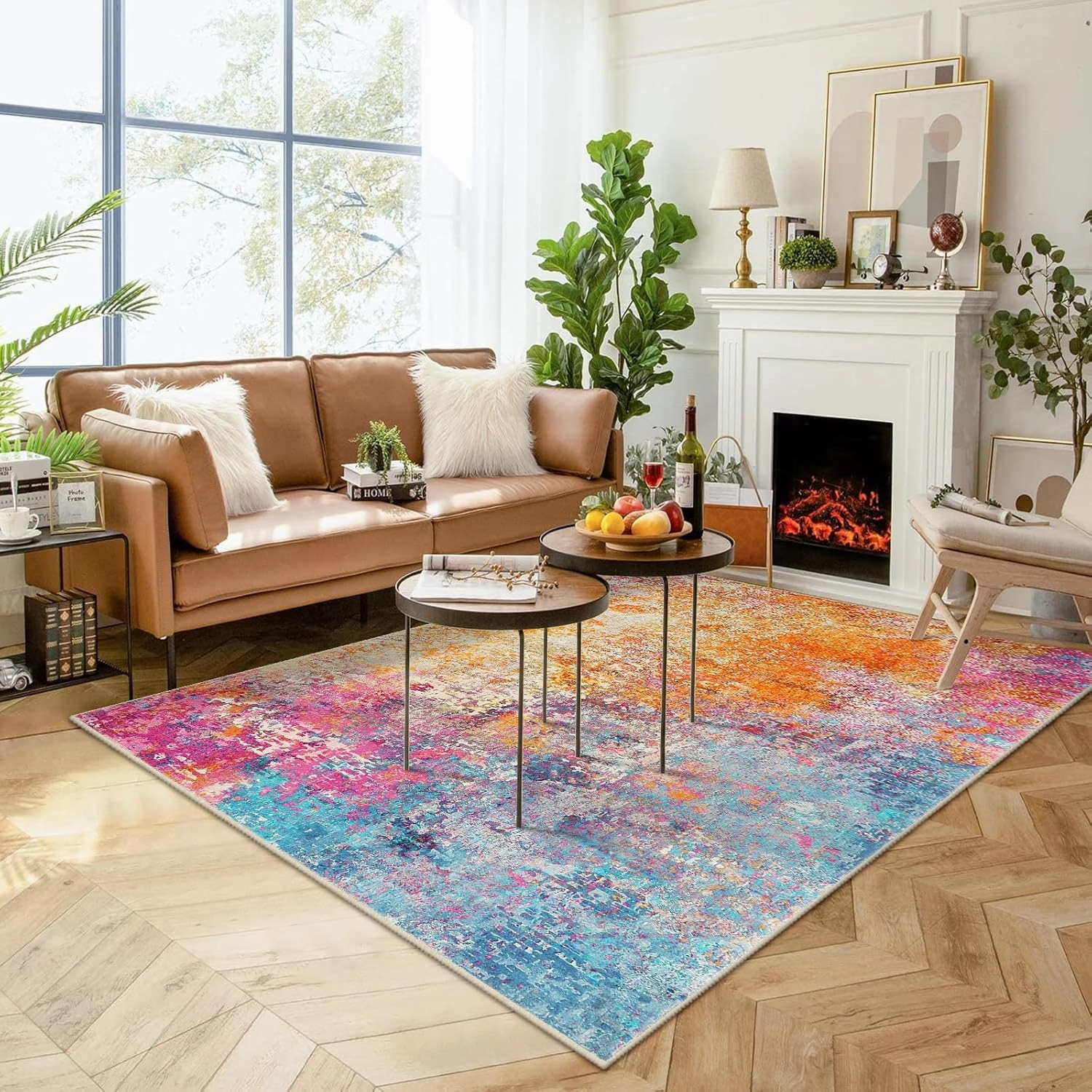 Lahome Modern Abstract Washable 5x7 Area Rugs for Living Room, Colorful Soft Bedroom Rug Low Pile Non Slip,Stain Resistance Dining Room Mat Carpet for Nursery Office Entrance Kitchen