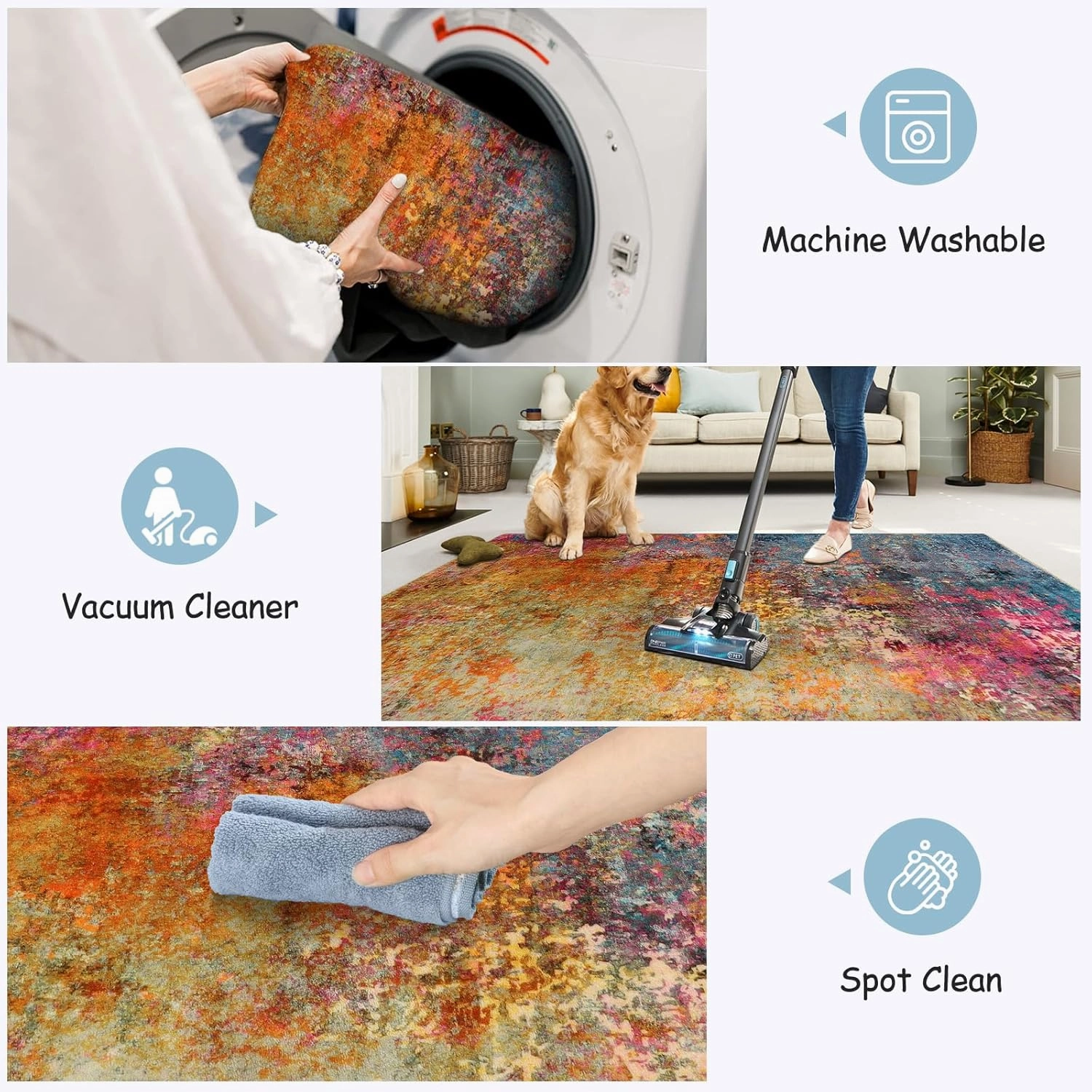 Lahome Modern Abstract Washable 5x7 Area Rugs for Living Room, Colorful Soft Bedroom Rug Low Pile Non Slip,Stain Resistance Dining Room Mat Carpet for Nursery Office Entrance Kitchen